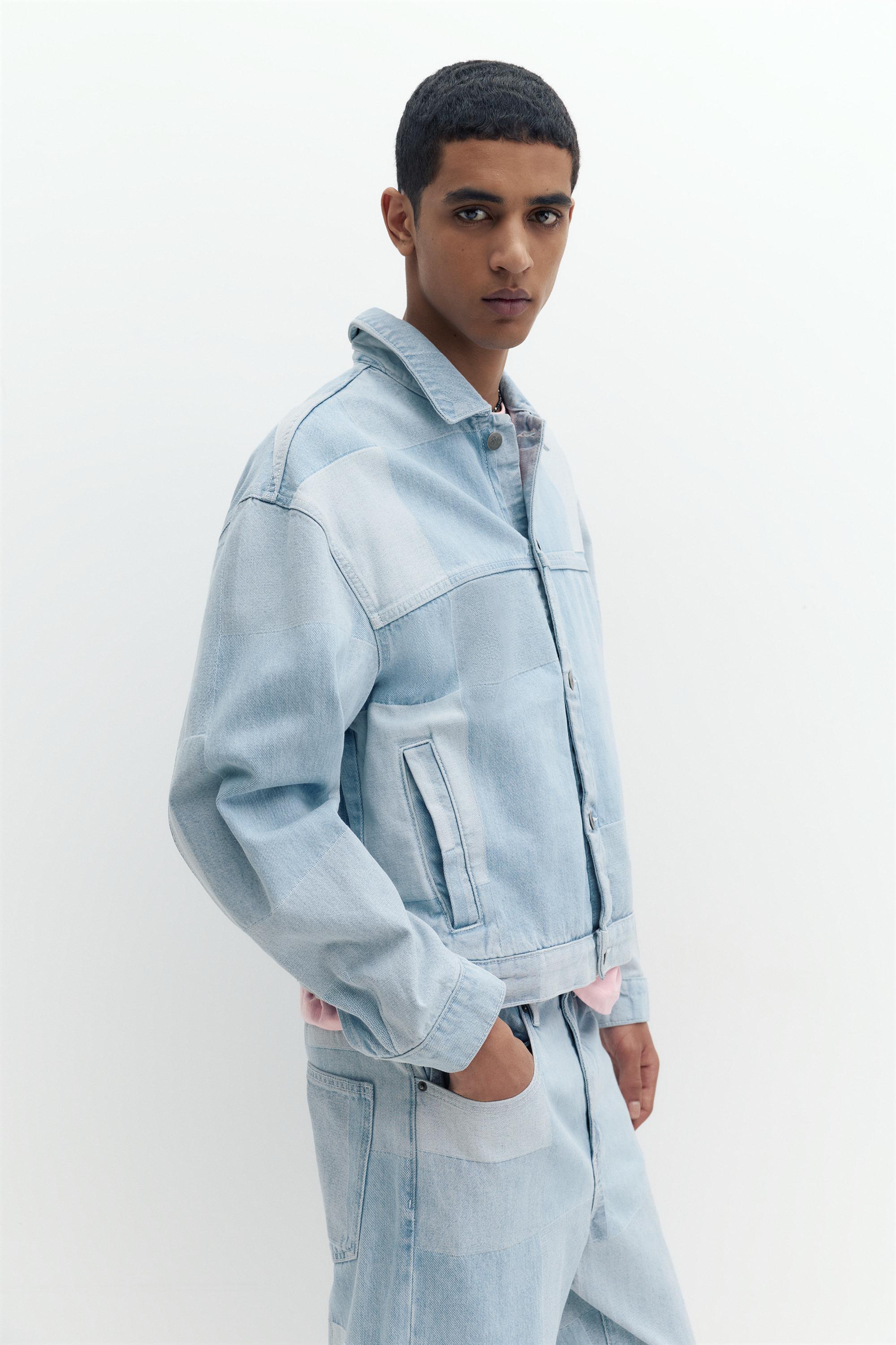 Patchwork kareli denim ceket - Görsel 11