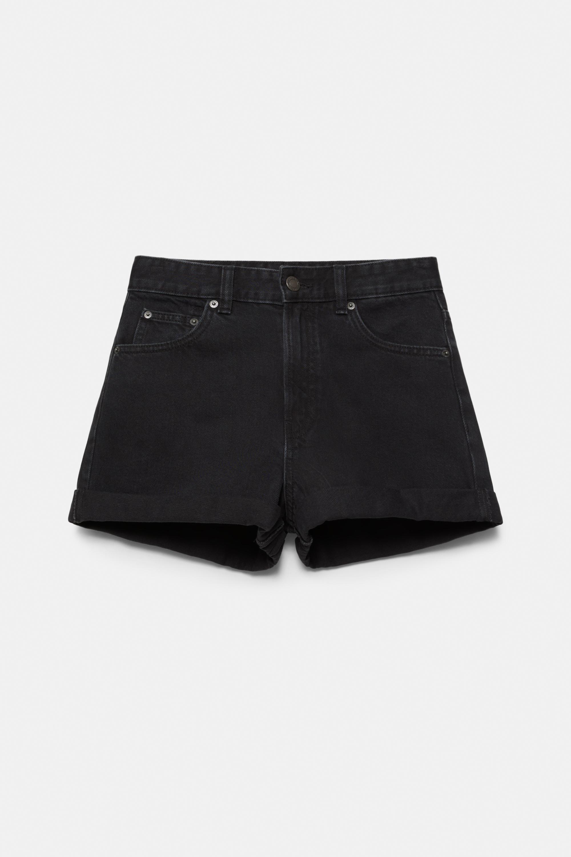 Denim mom fit shorts with turn-up hems — Black