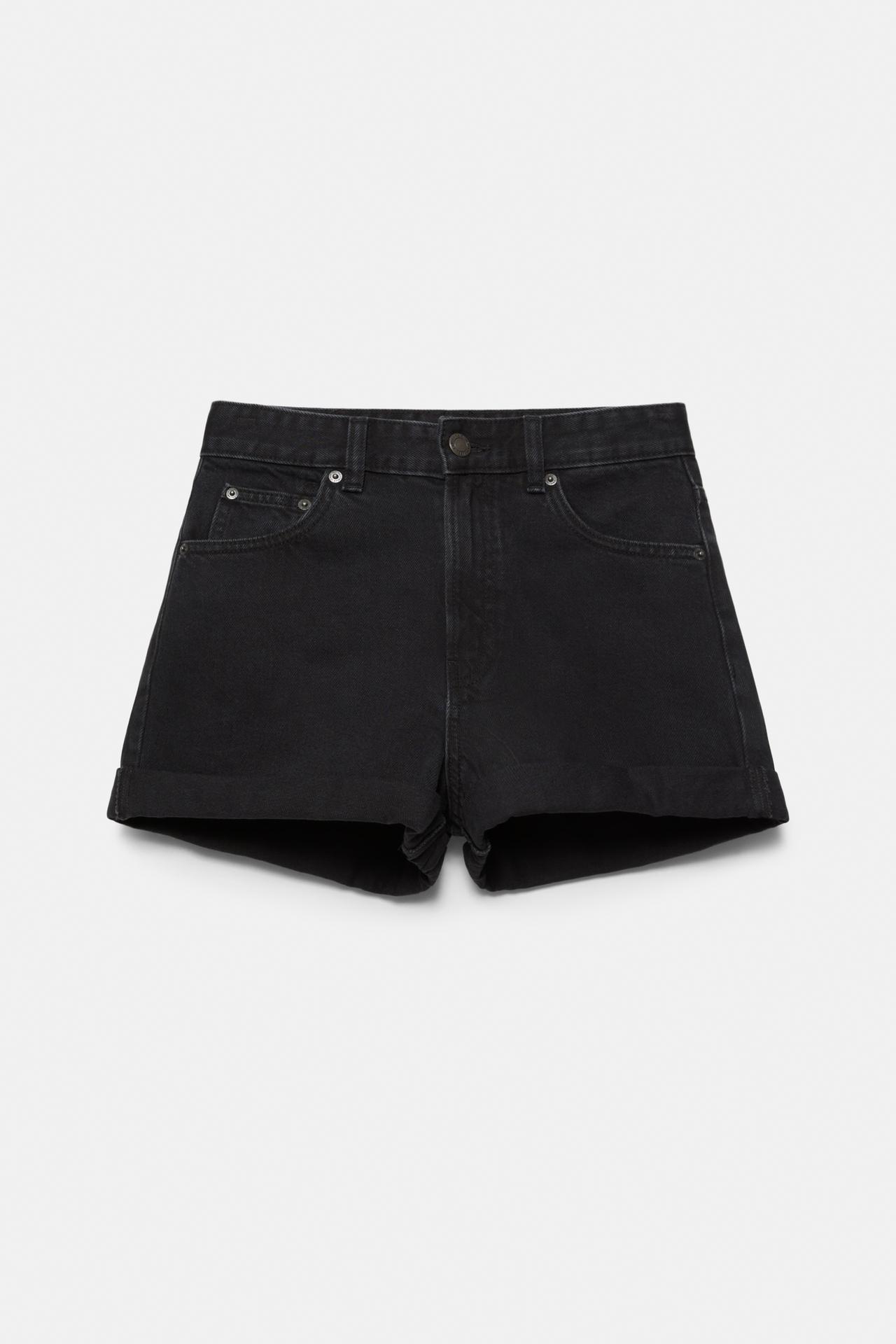 Denim mom fit shorts with turn-up hems — Black