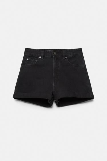 Denim mom fit shorts with turn-up hems — Black 5