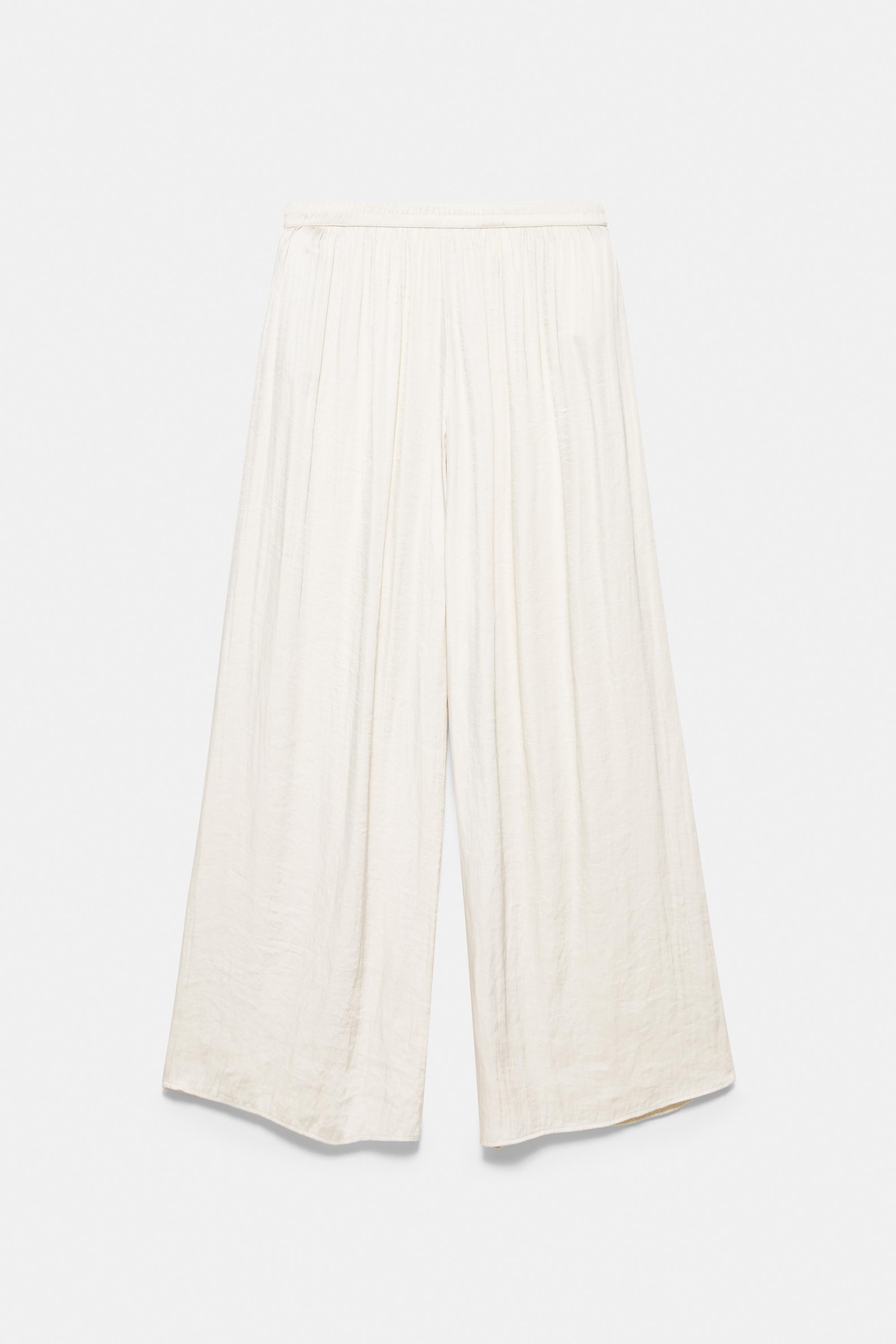 Satin wide-leg trousers — Ecru
