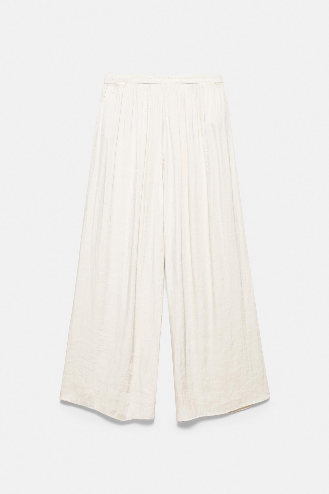Satin wide-leg trousers — Ecru