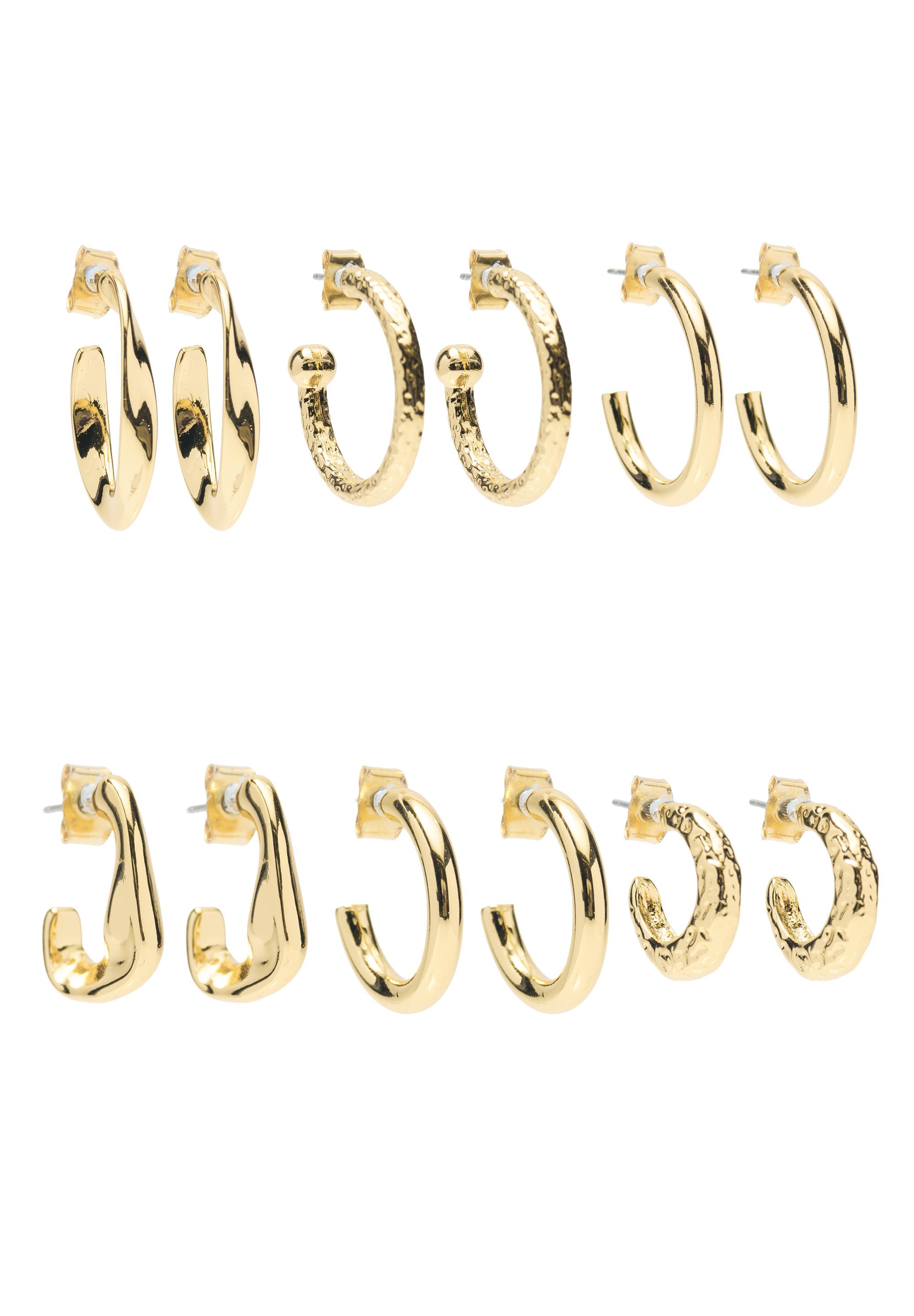 Pack of 6 textured hoop earrings — Gold