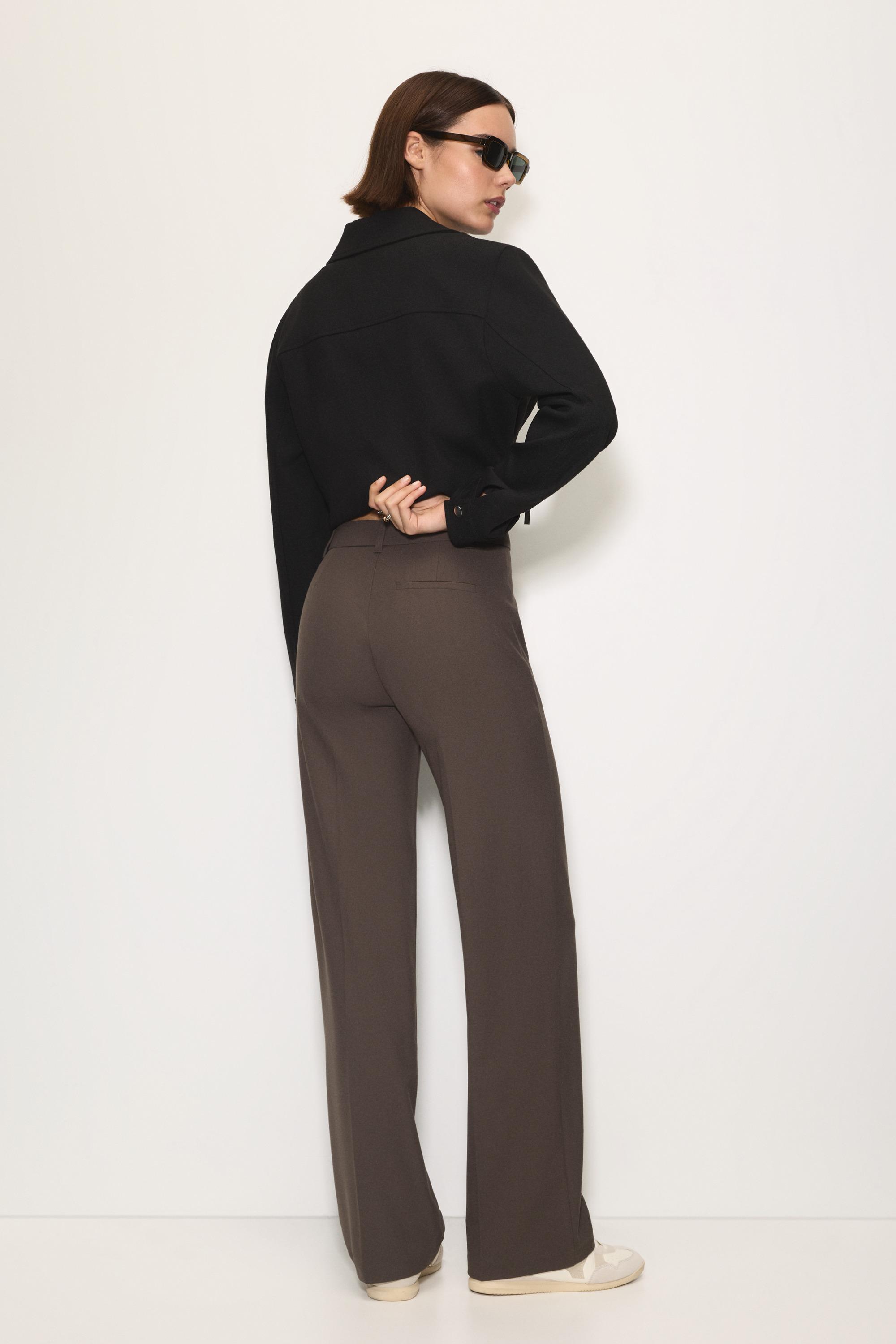 Smart high-waist straight-leg trousers — Dark brown