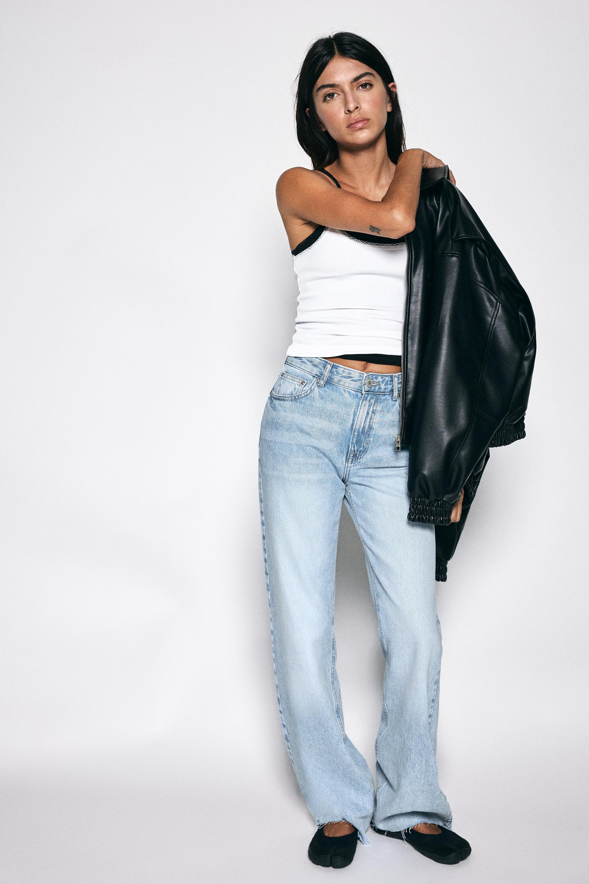 High-waist wide straight-leg jeans — Sky blue