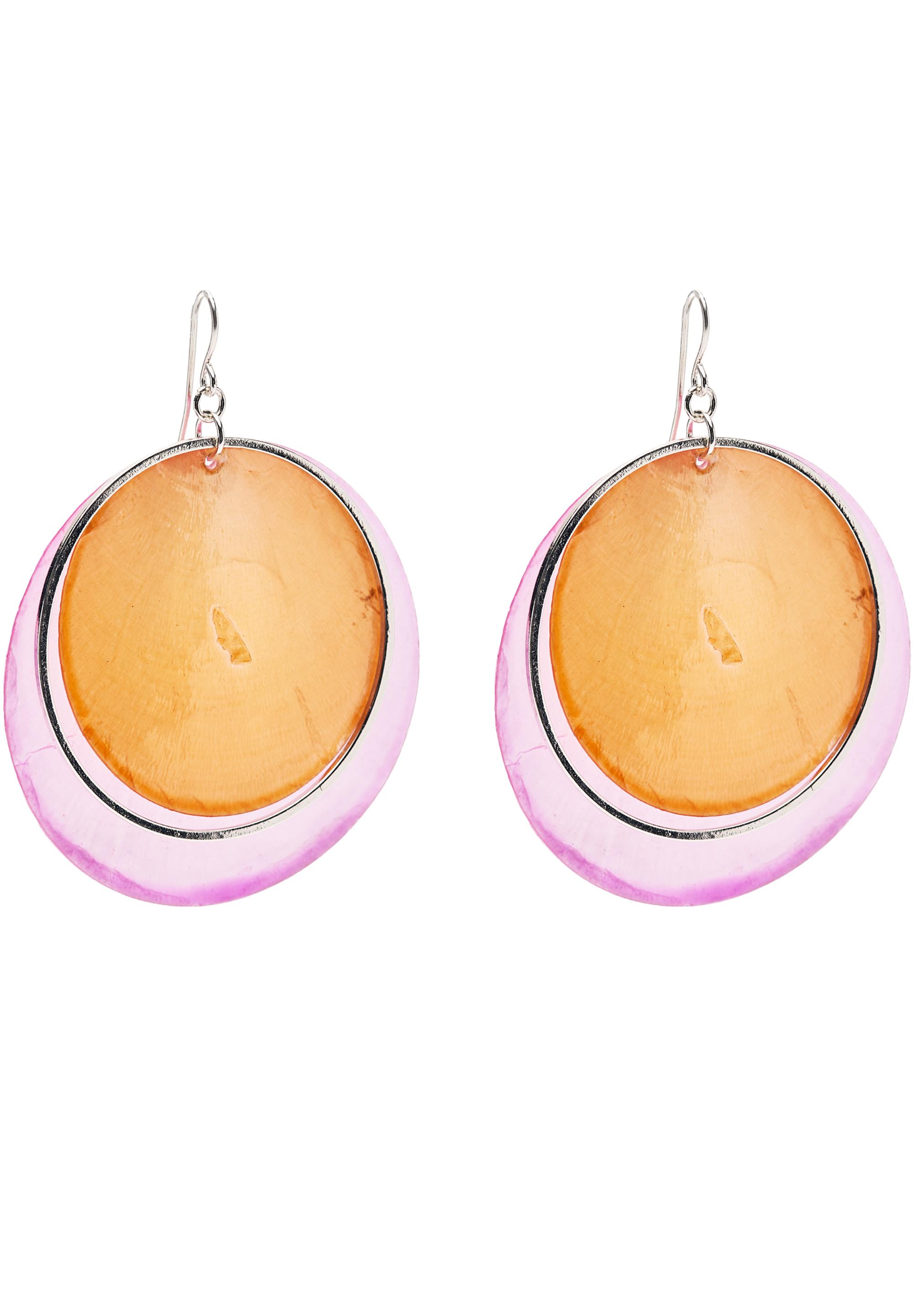 Mother-of-pearl-effect double earrings — Orange