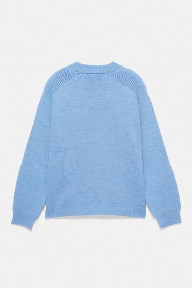 Brioche stitch V-neck jumper — Bluish grey 6