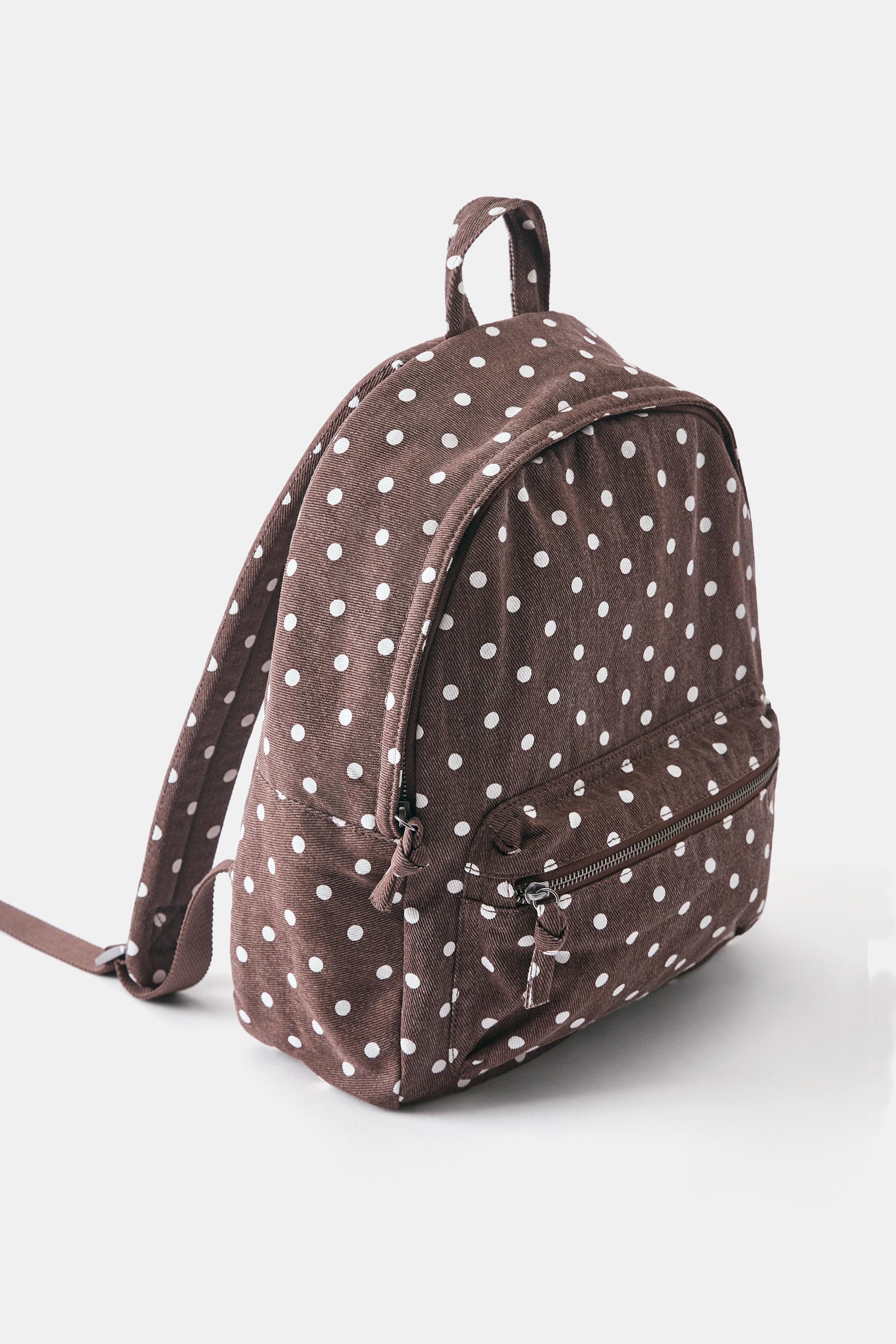 Canvas polka dot backpack — Brown