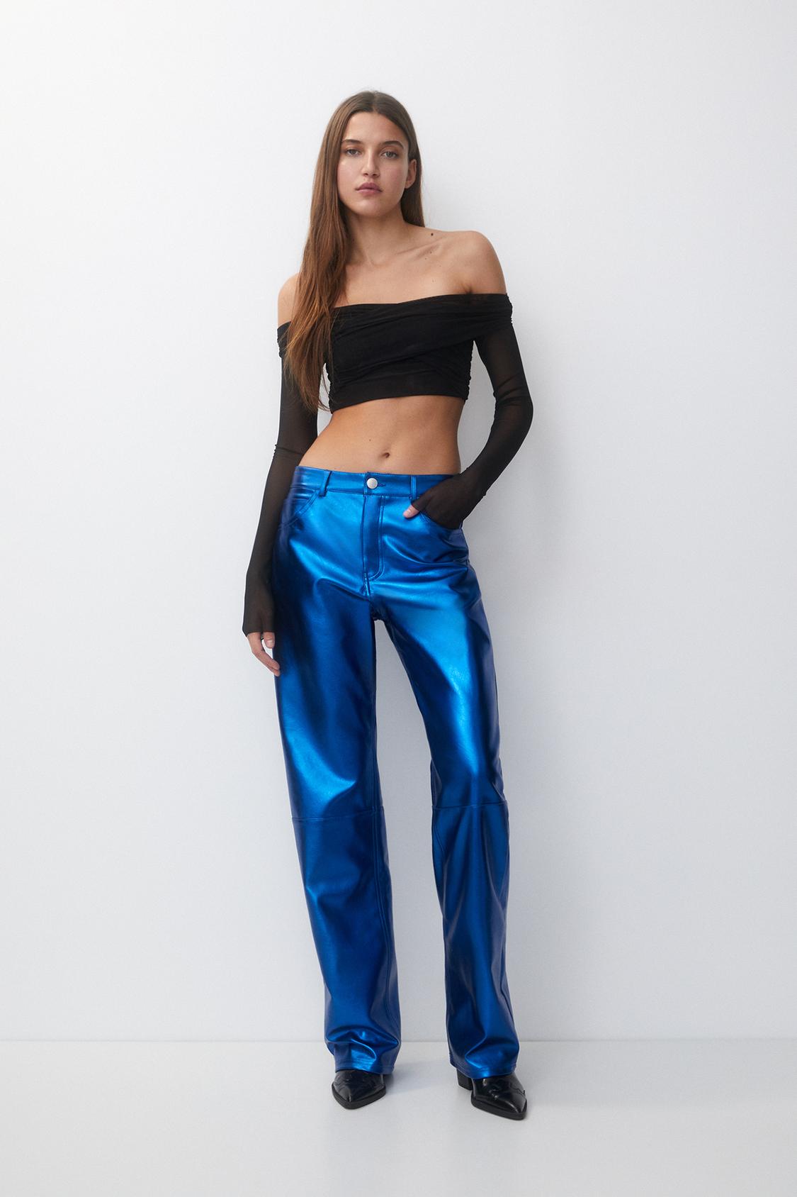 Blue metallic straight-fit jeans - pull&bear