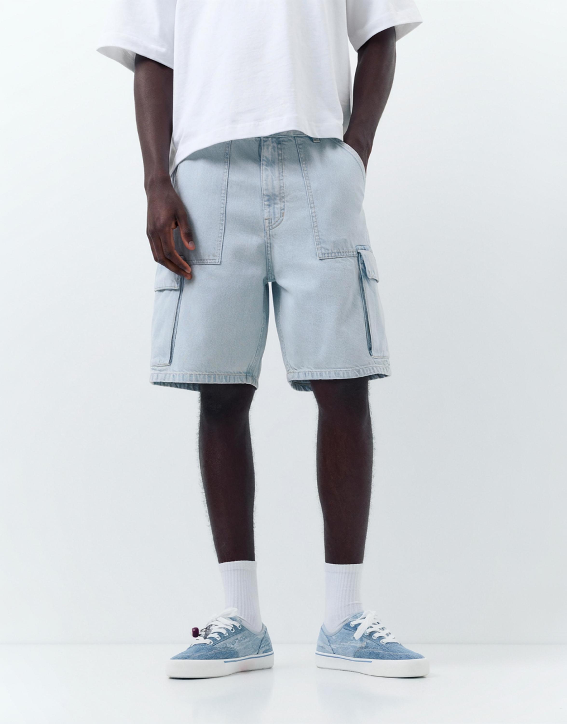 Baggy cargo Bermuda shorts — Pale indigo