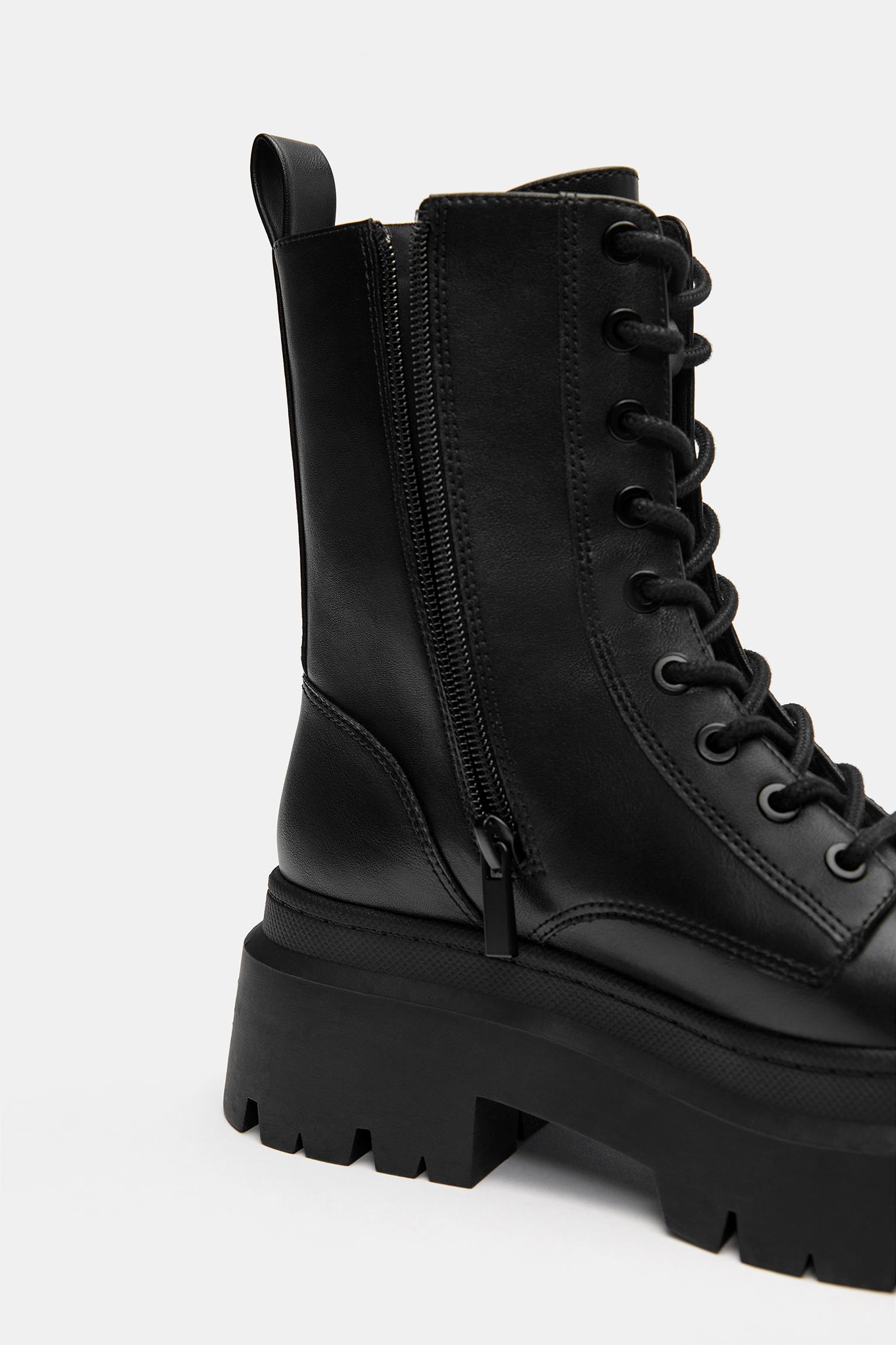 Chunky sole lace-up ankle boots — Black