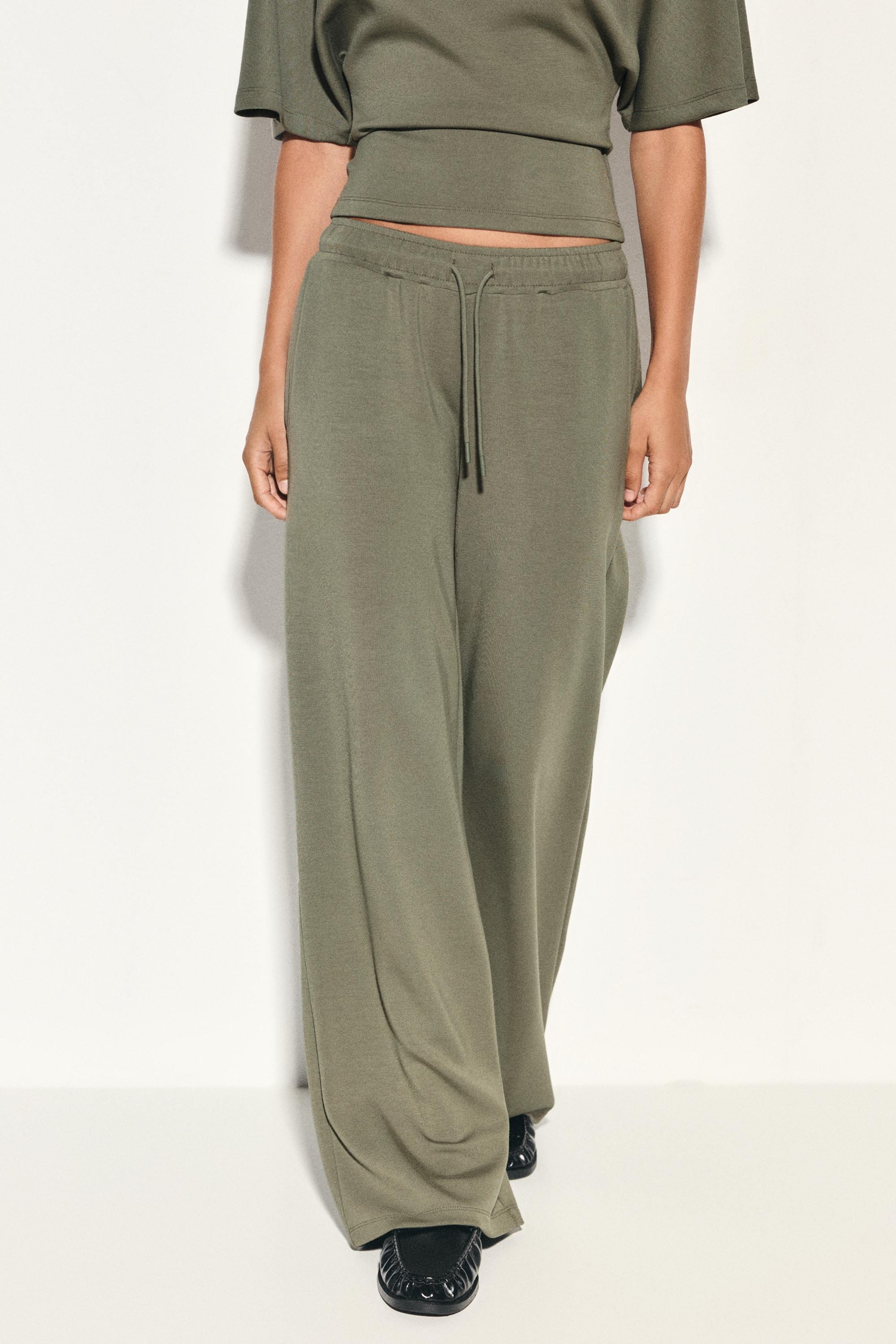 Modal wide-leg trousers — Khaki