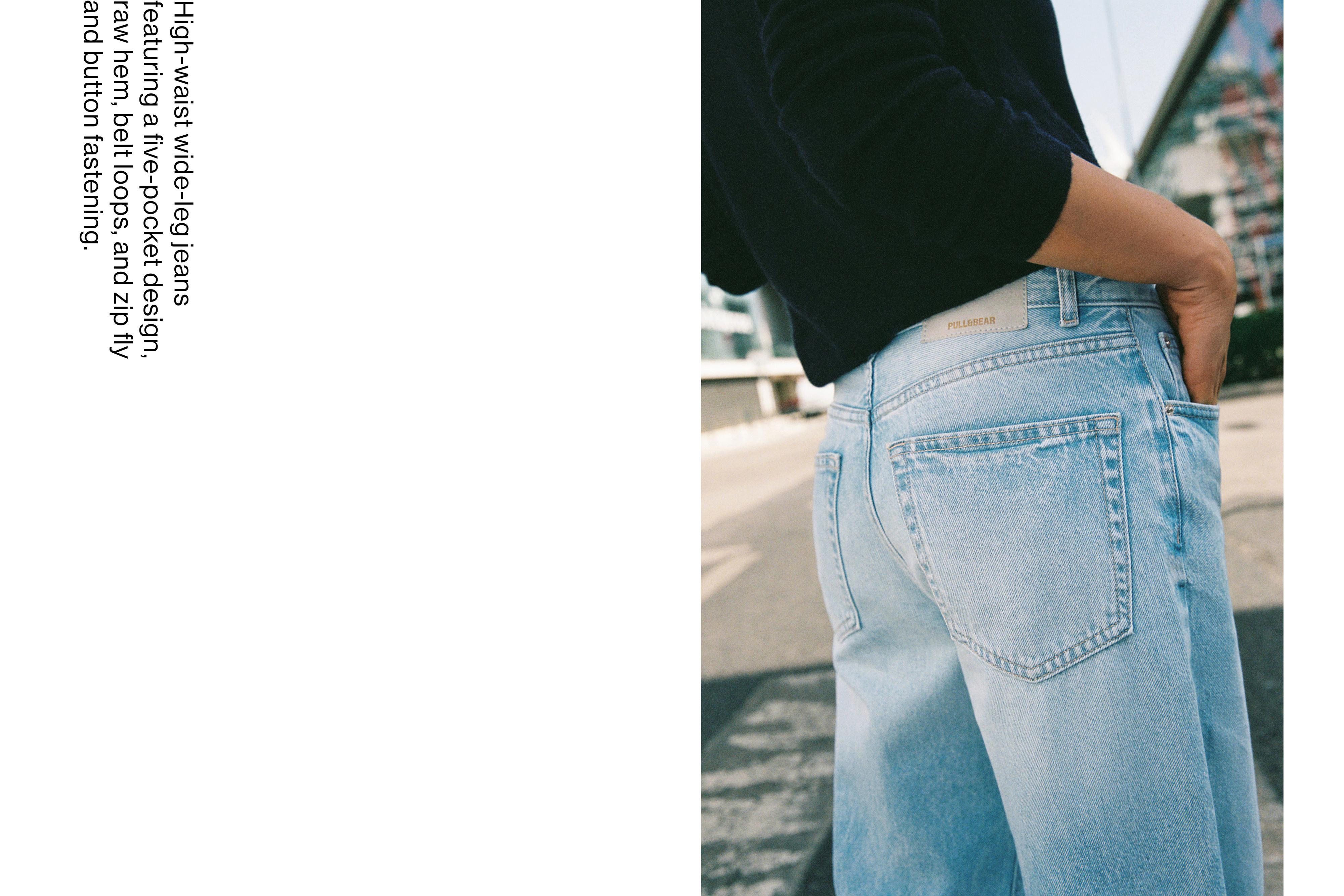 High-waist wide straight-leg jeans — Sky blue