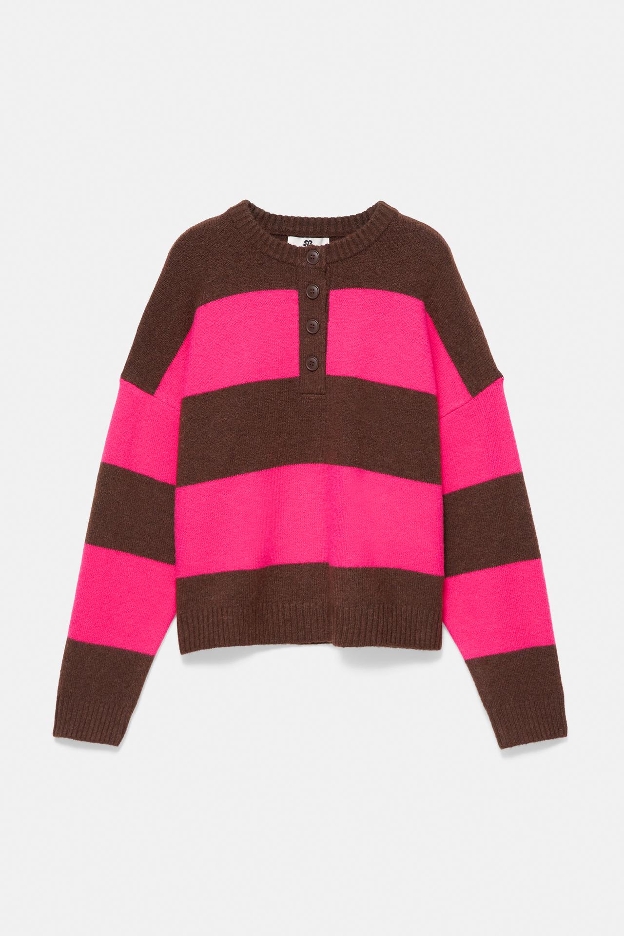 Button-up striped jumper — Dark brown