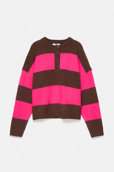Button-up striped jumper — Dark brown 5