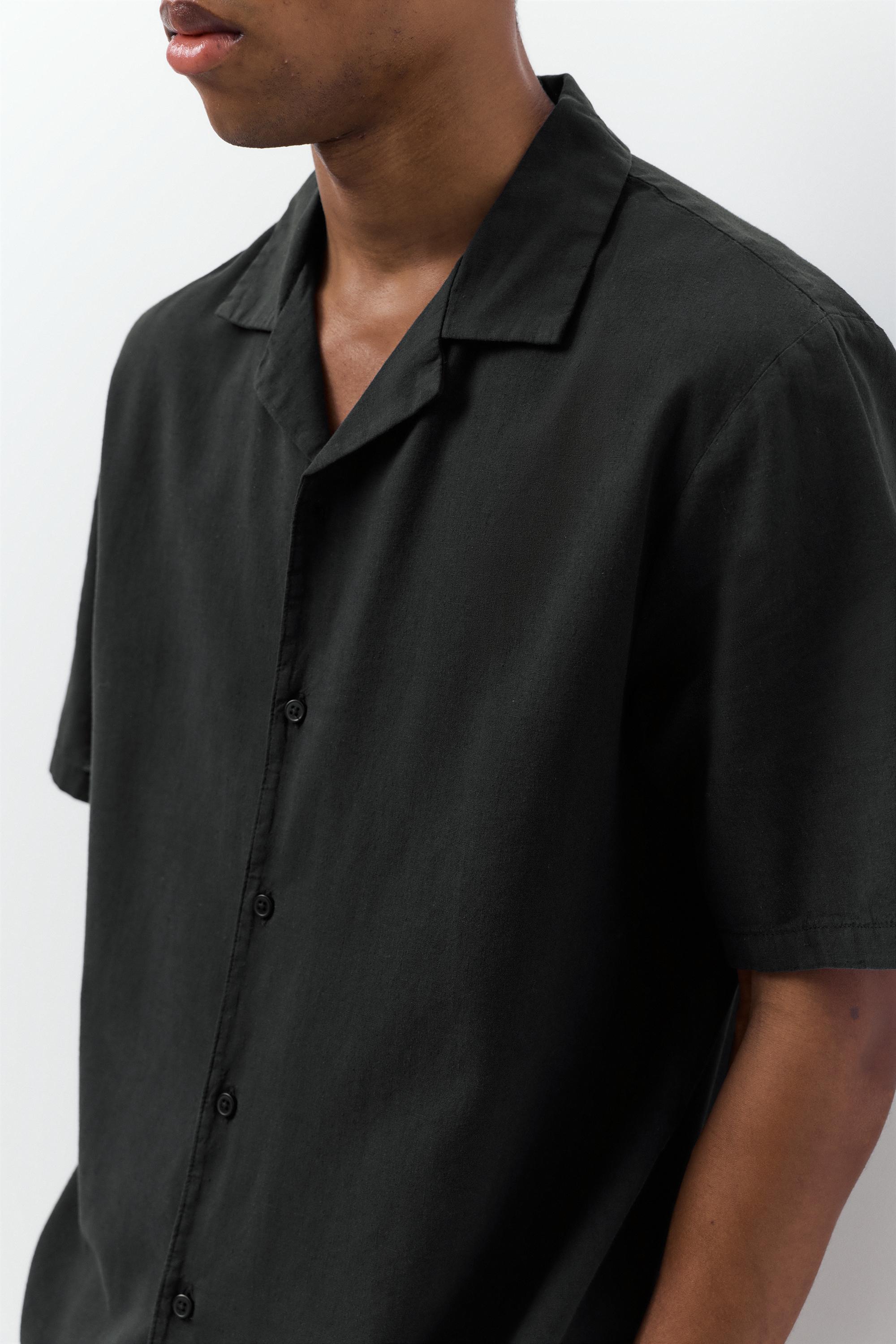 Short sleeve linen blend shirt — Black