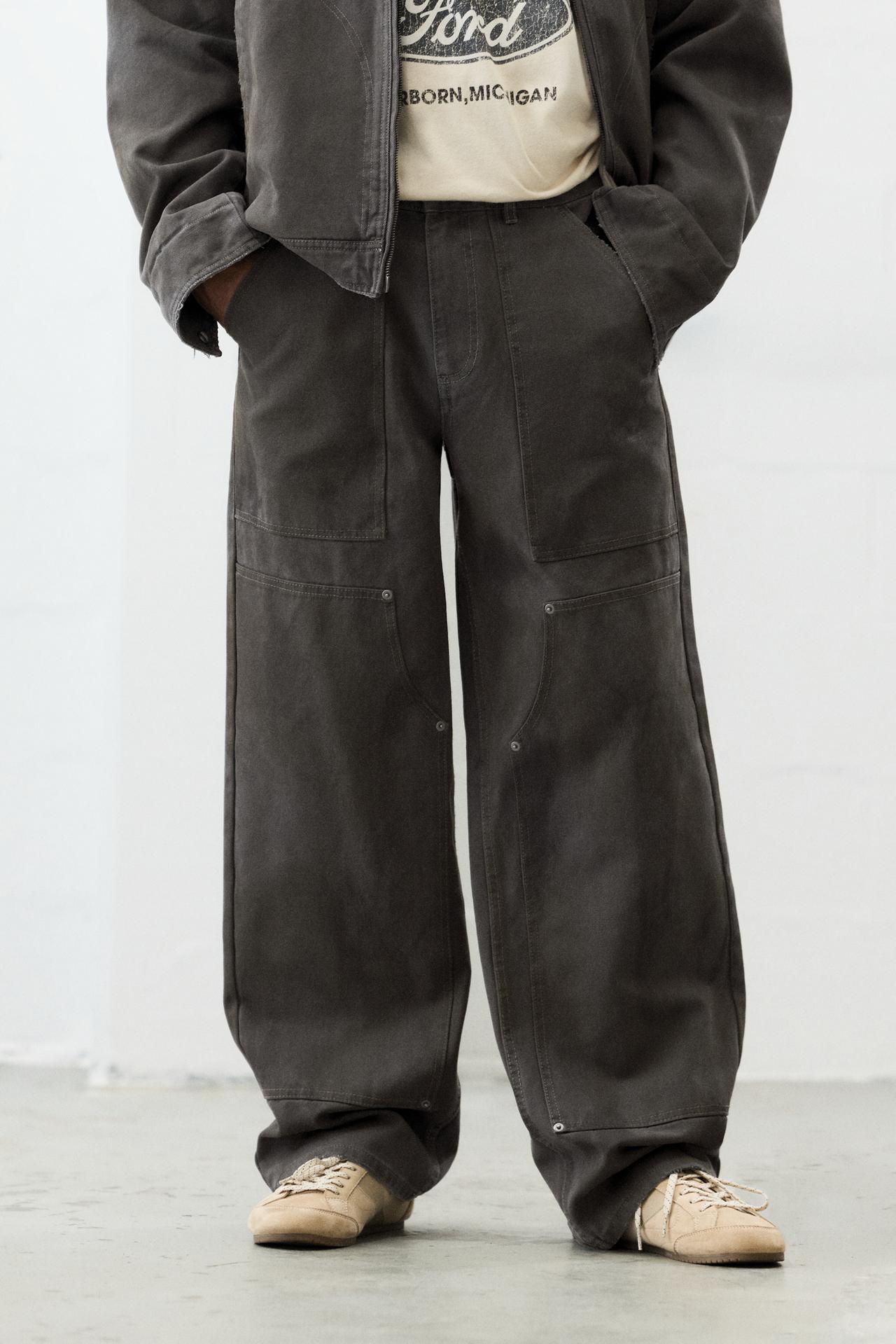 Washed-finish straight trousers — Steel blue