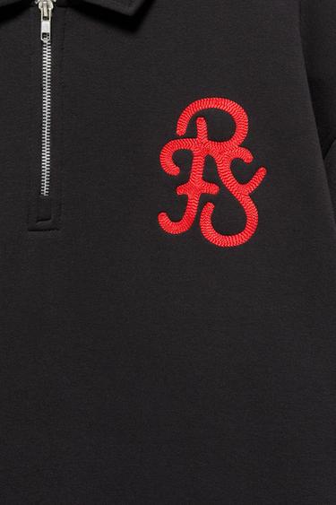 Embroidered zip polo sweatshirt — Black 9