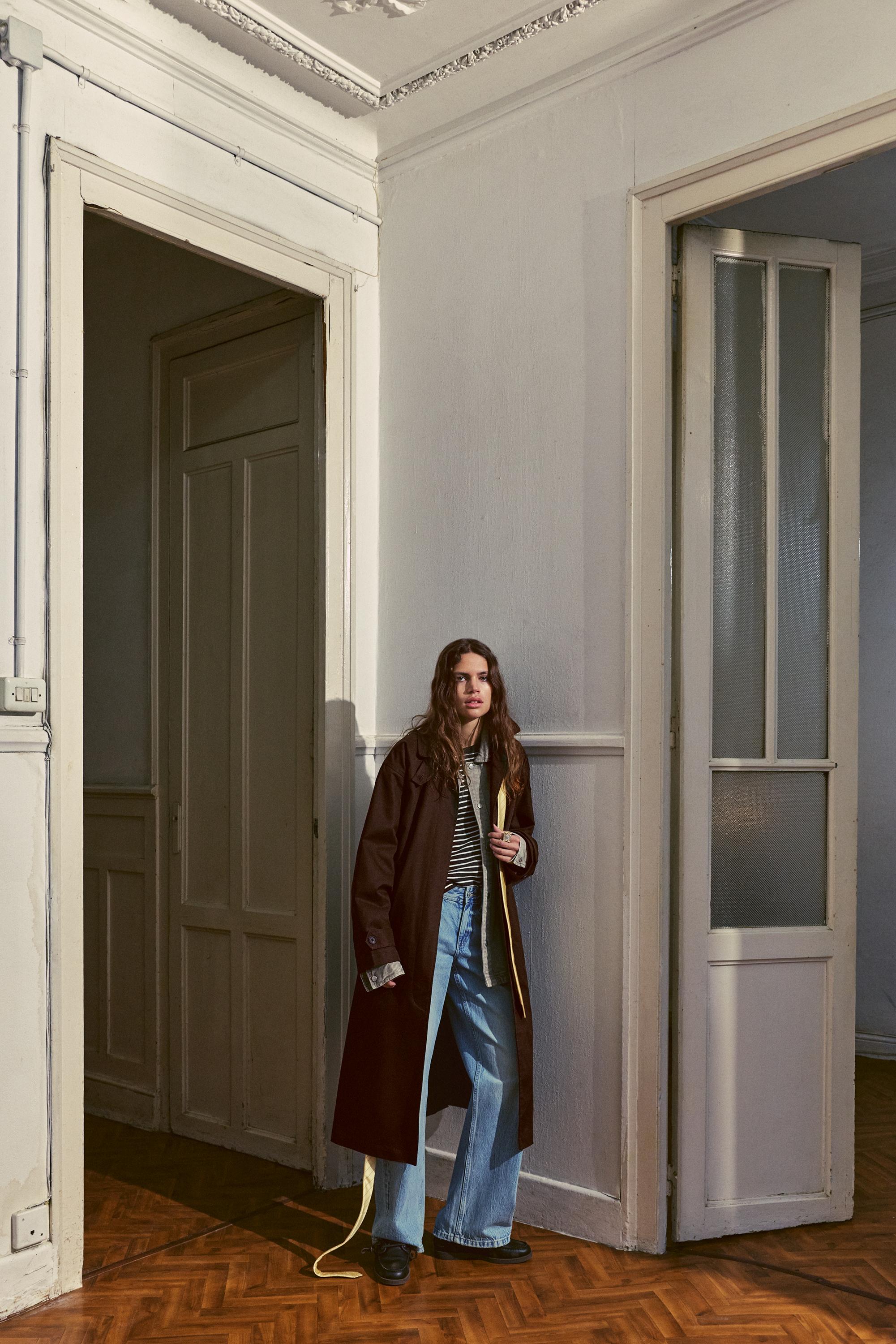 Kahverengi oversize trençkot - Görsel 20