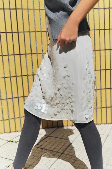 Straight sequin midi skirt — Ecru 4