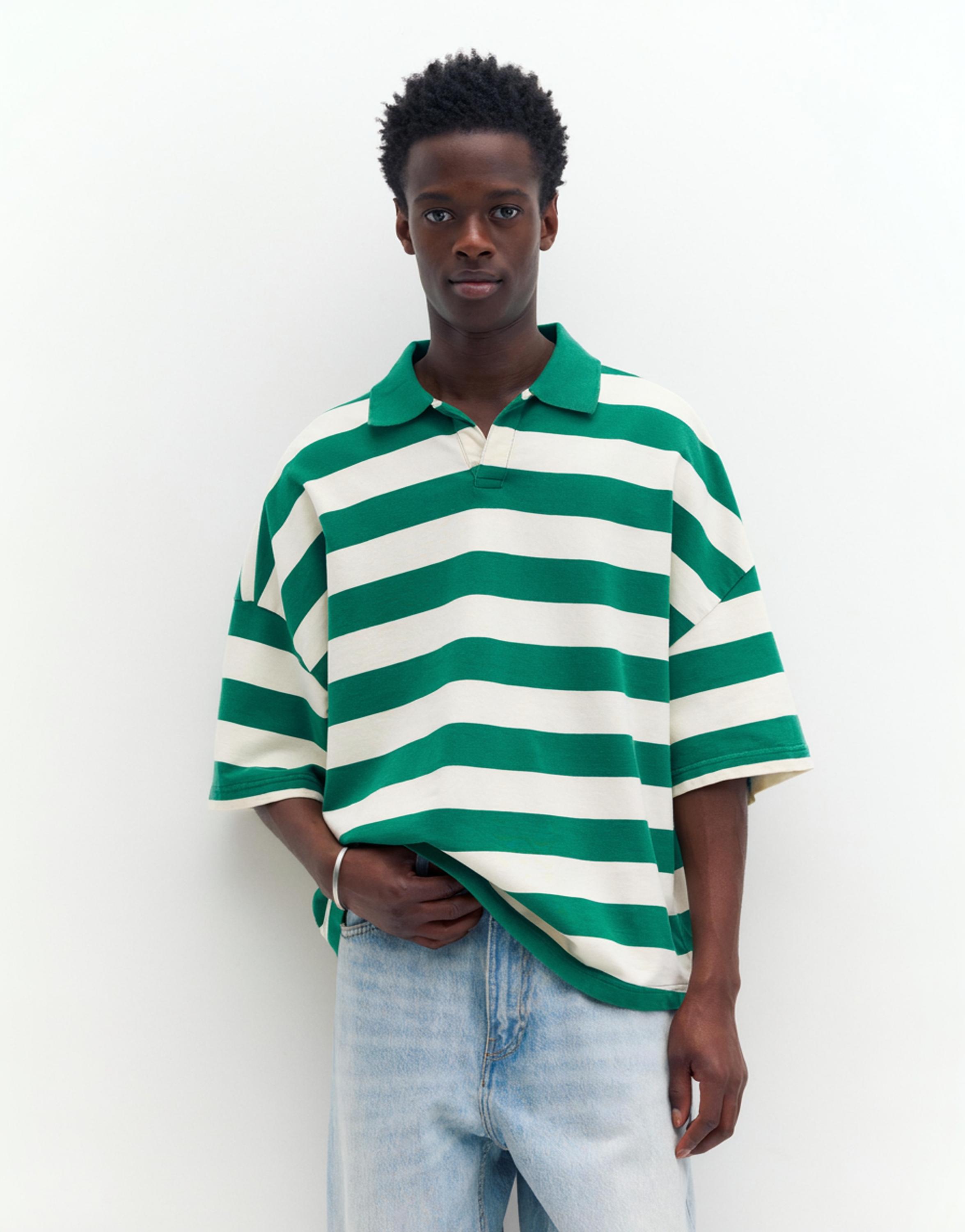 Çizgili boxy polo t-shirt - Görsel 12