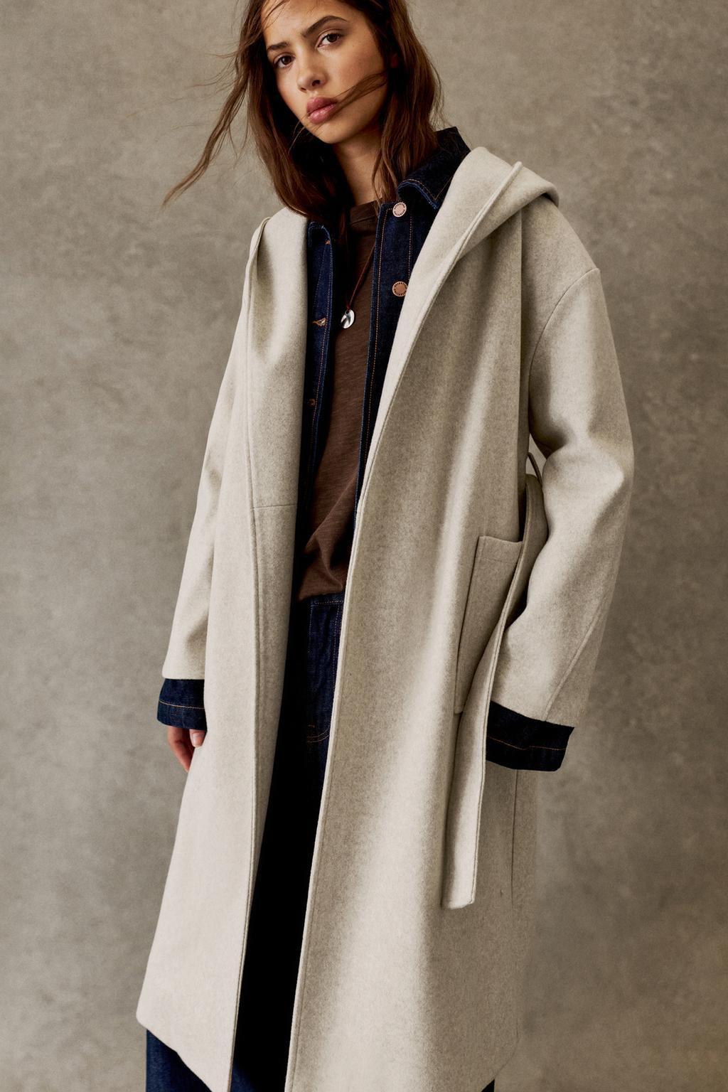 Abrigo largo paño capucha PULL&BEAR