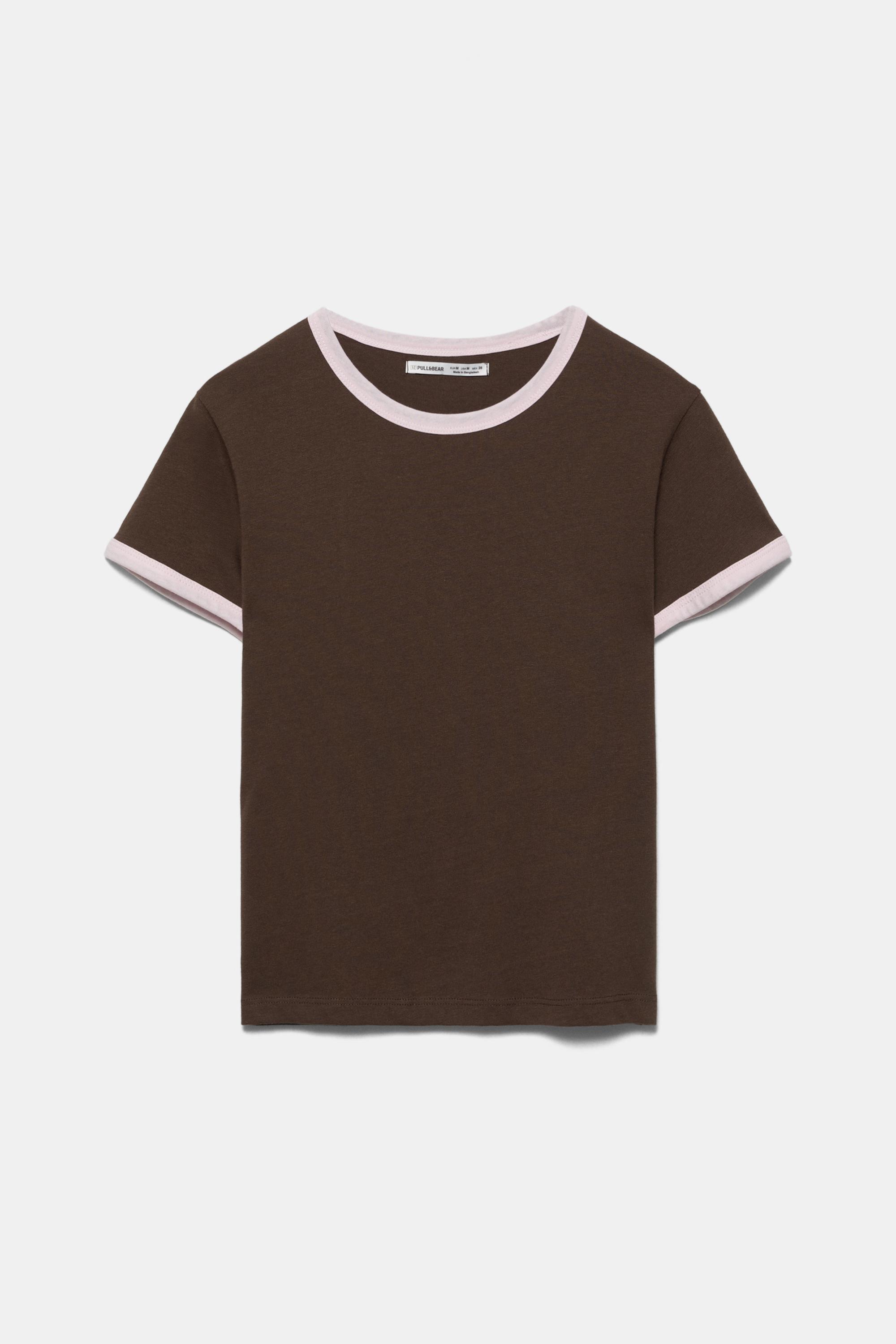 Short sleeve ribbed T-shirt — Brown