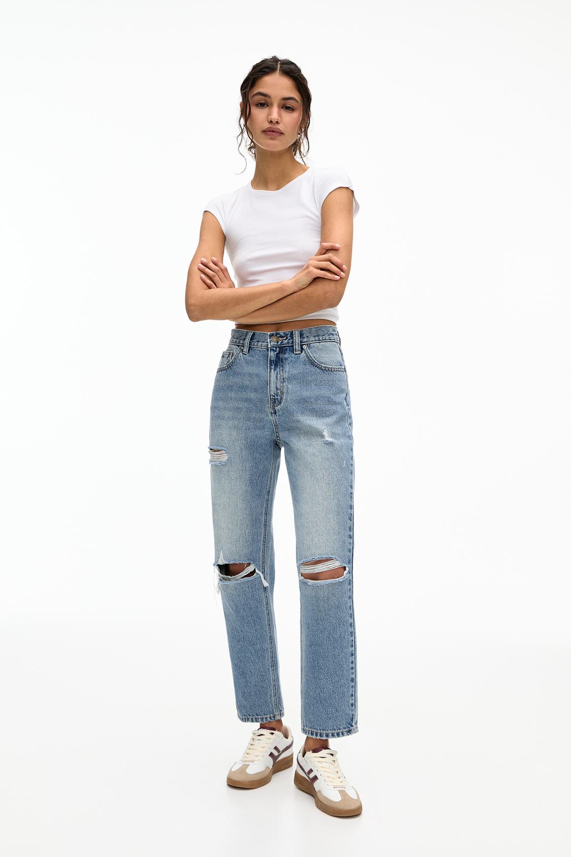 Mom Jeans Mujer Pull And Bear Elastic Waist Pull And Bear Basic