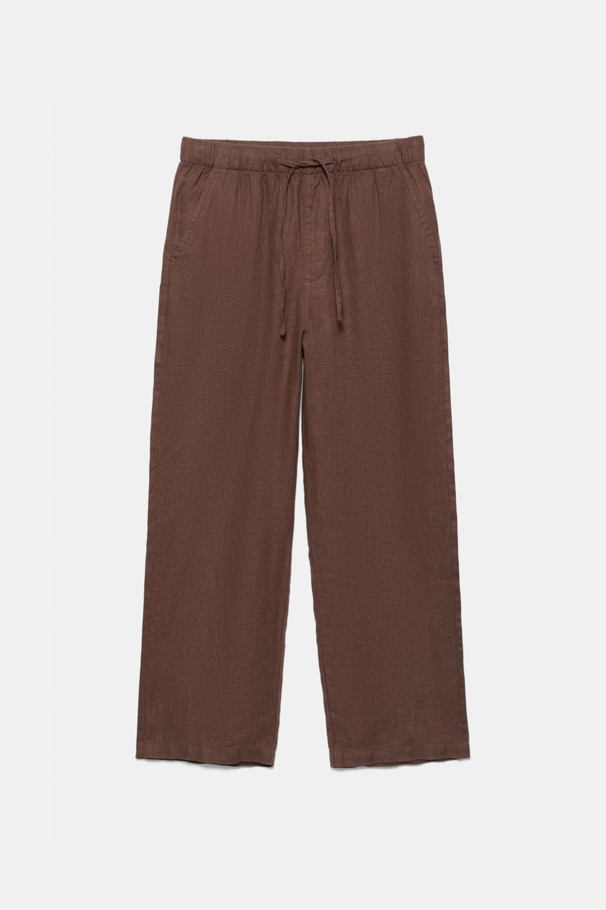 100% linen jogger trousers — Brown