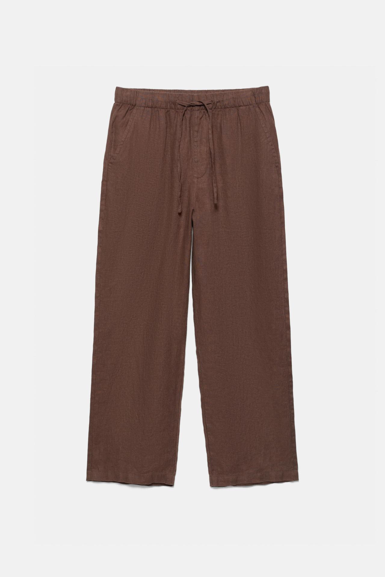 100% linen jogger trousers — Brown