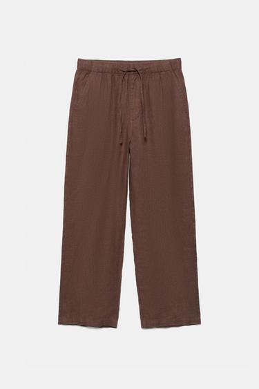 100% linen jogger trousers — Brown 2