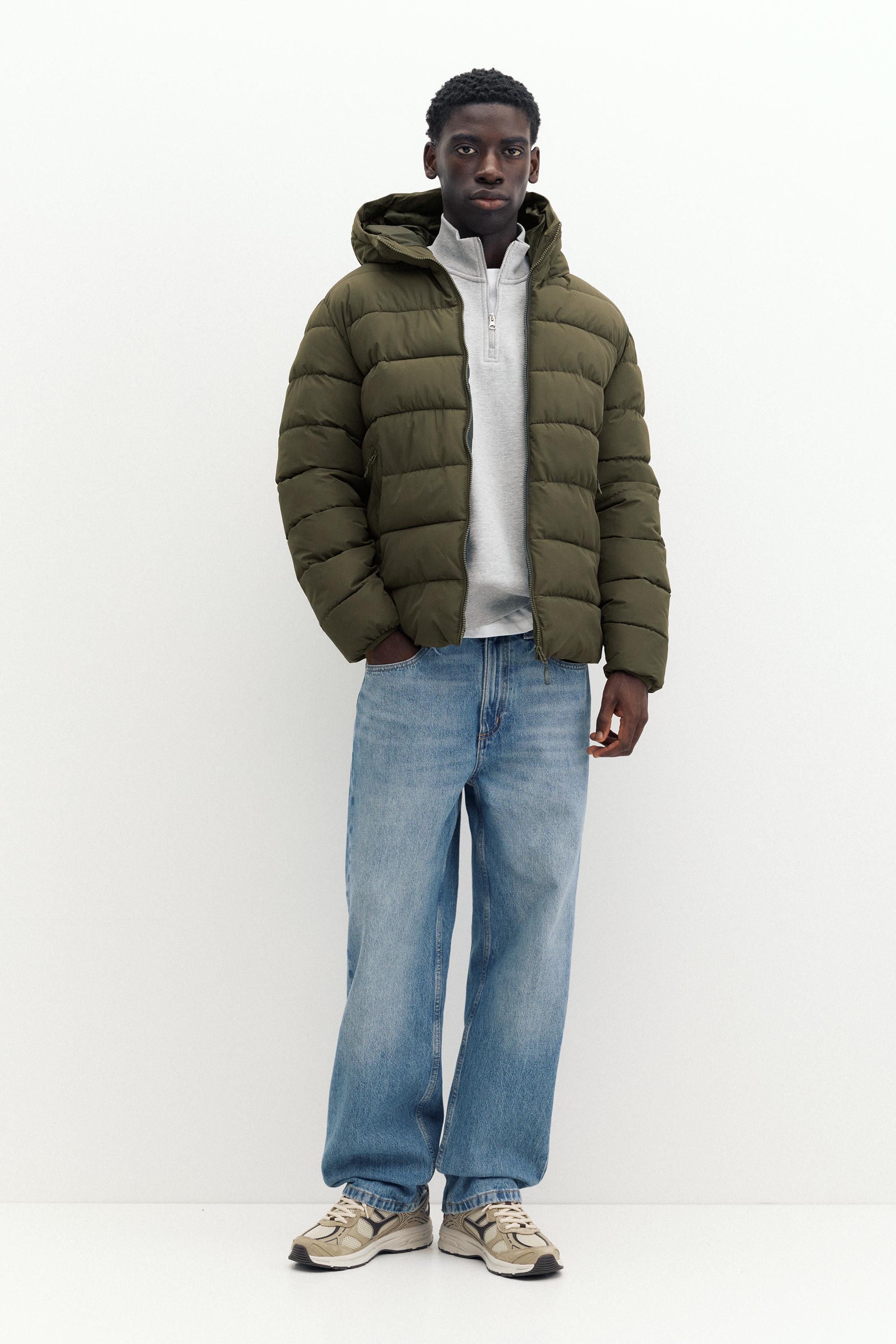 Puffer jacket with hood — Dark khaki