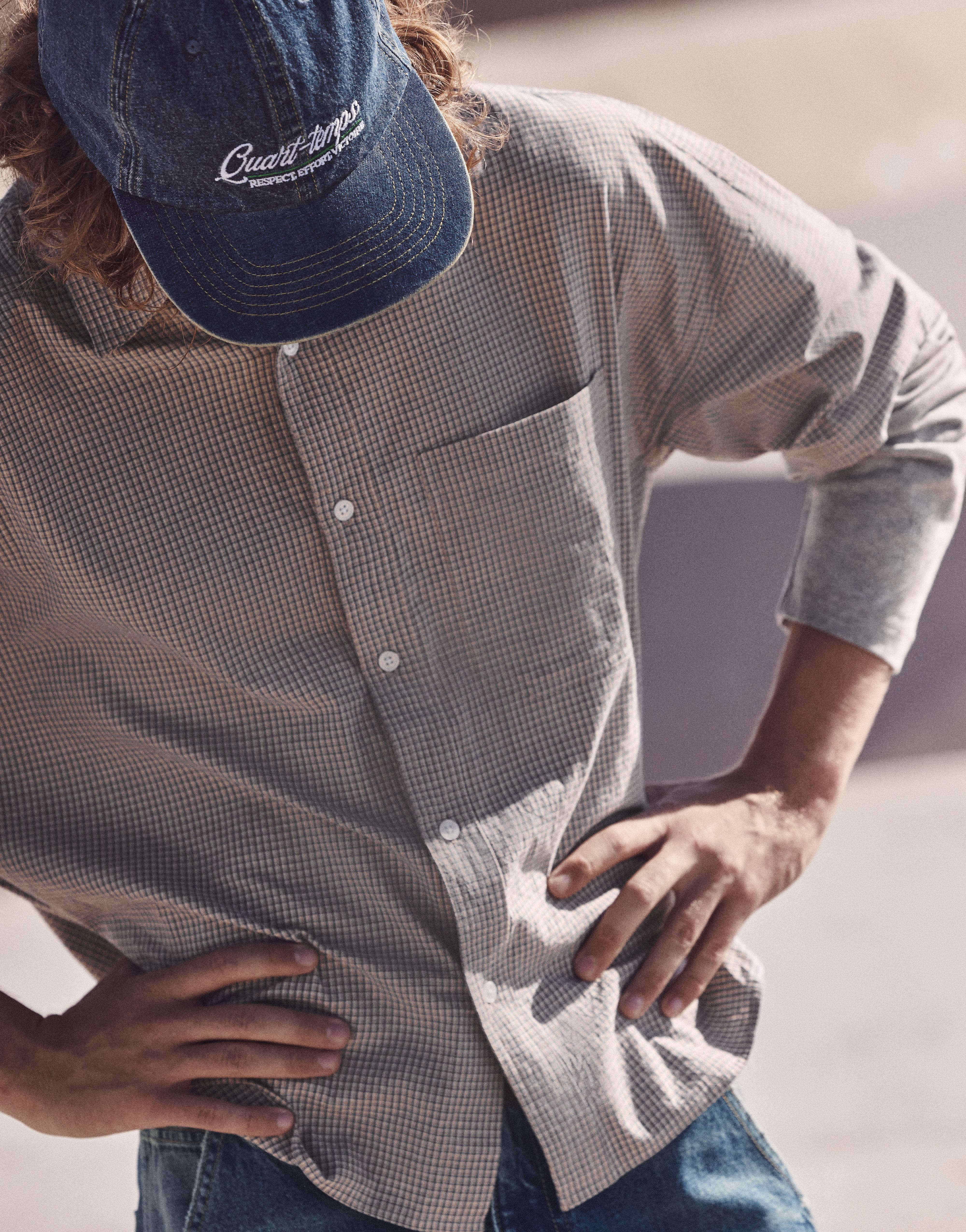 Double sleeve check shirt — Sand/Blue