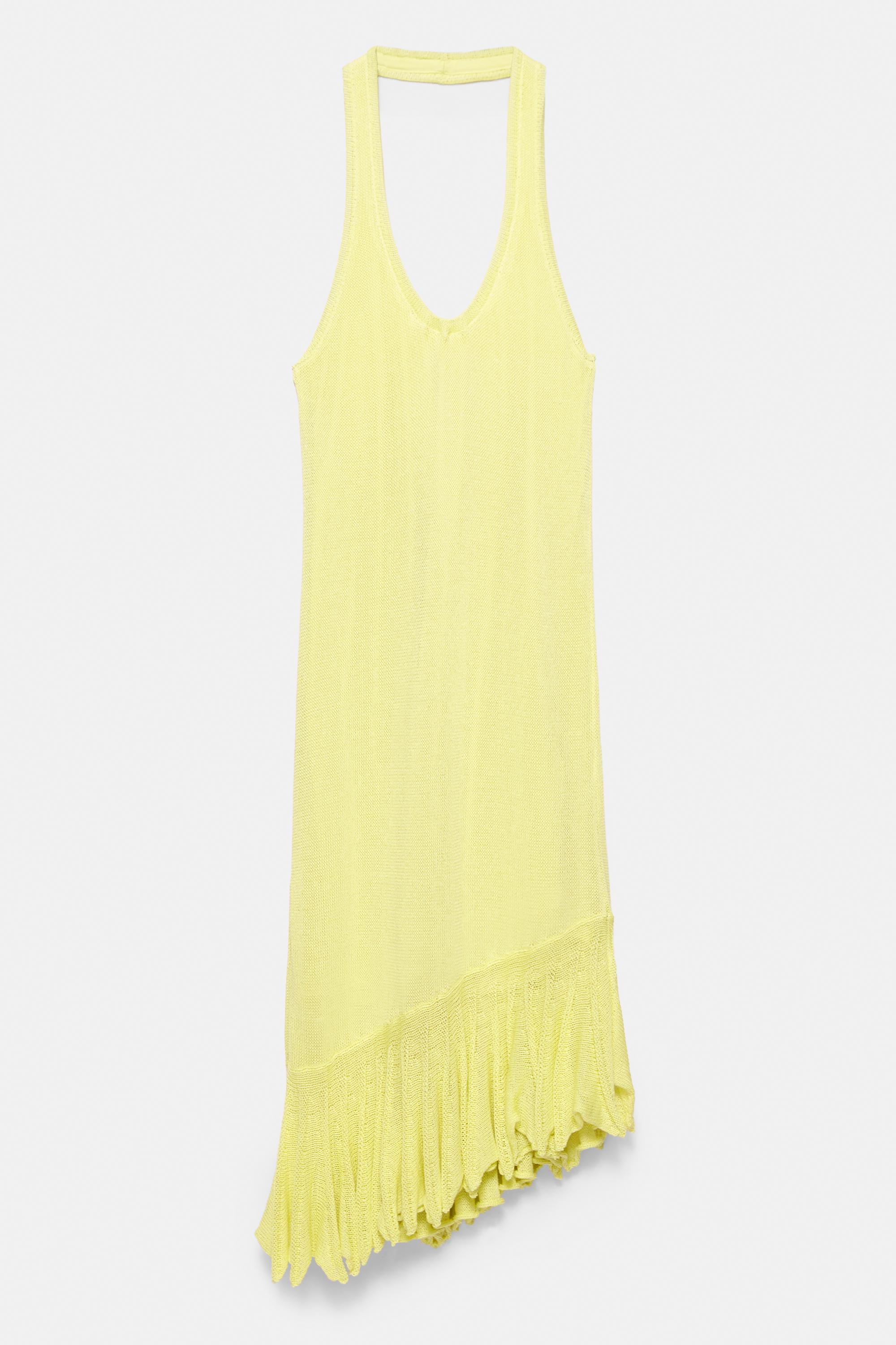 Asymmetric knit halter dress — Lime