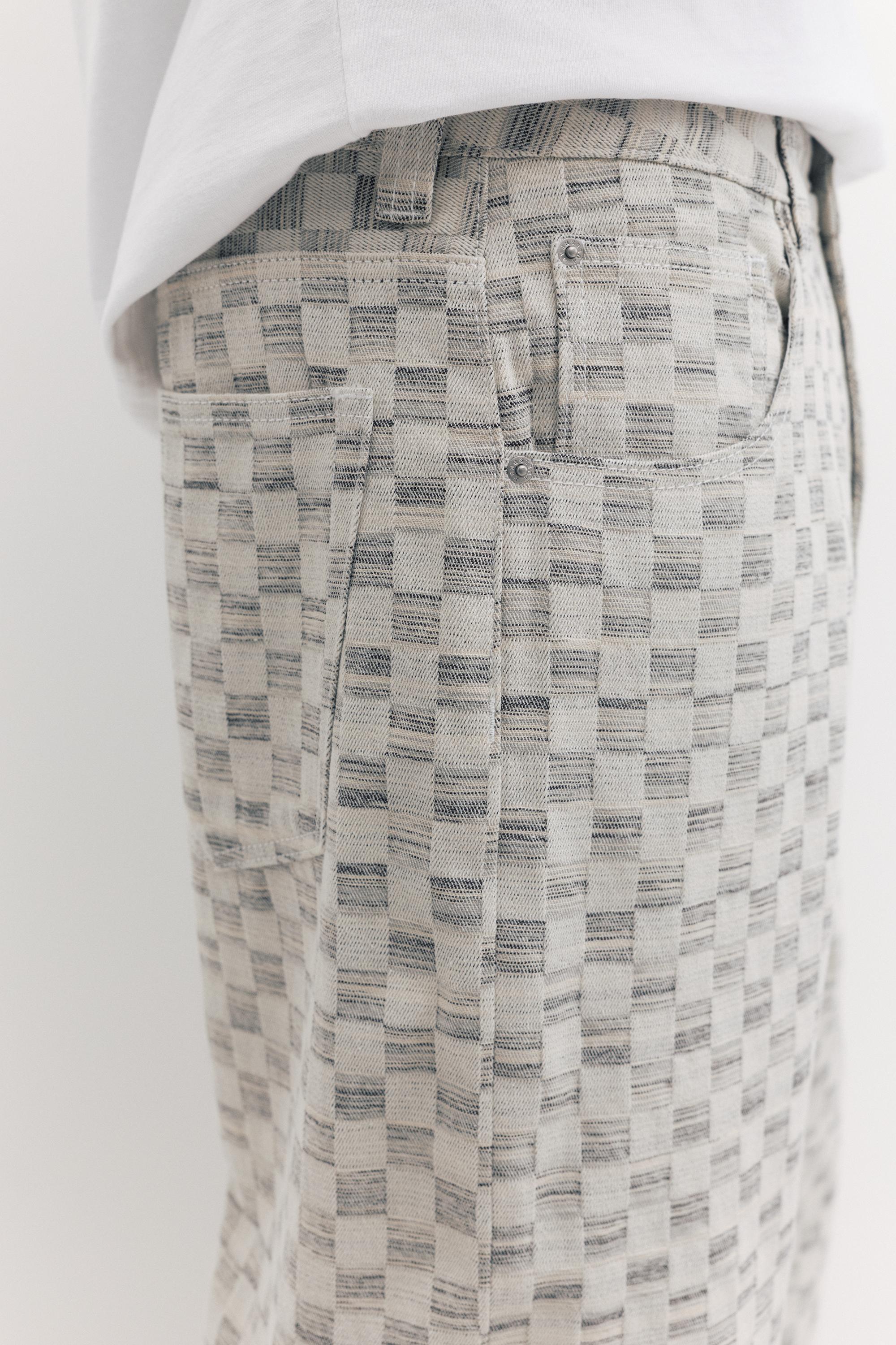Checked baggy relaxed fit trousers — Ecru