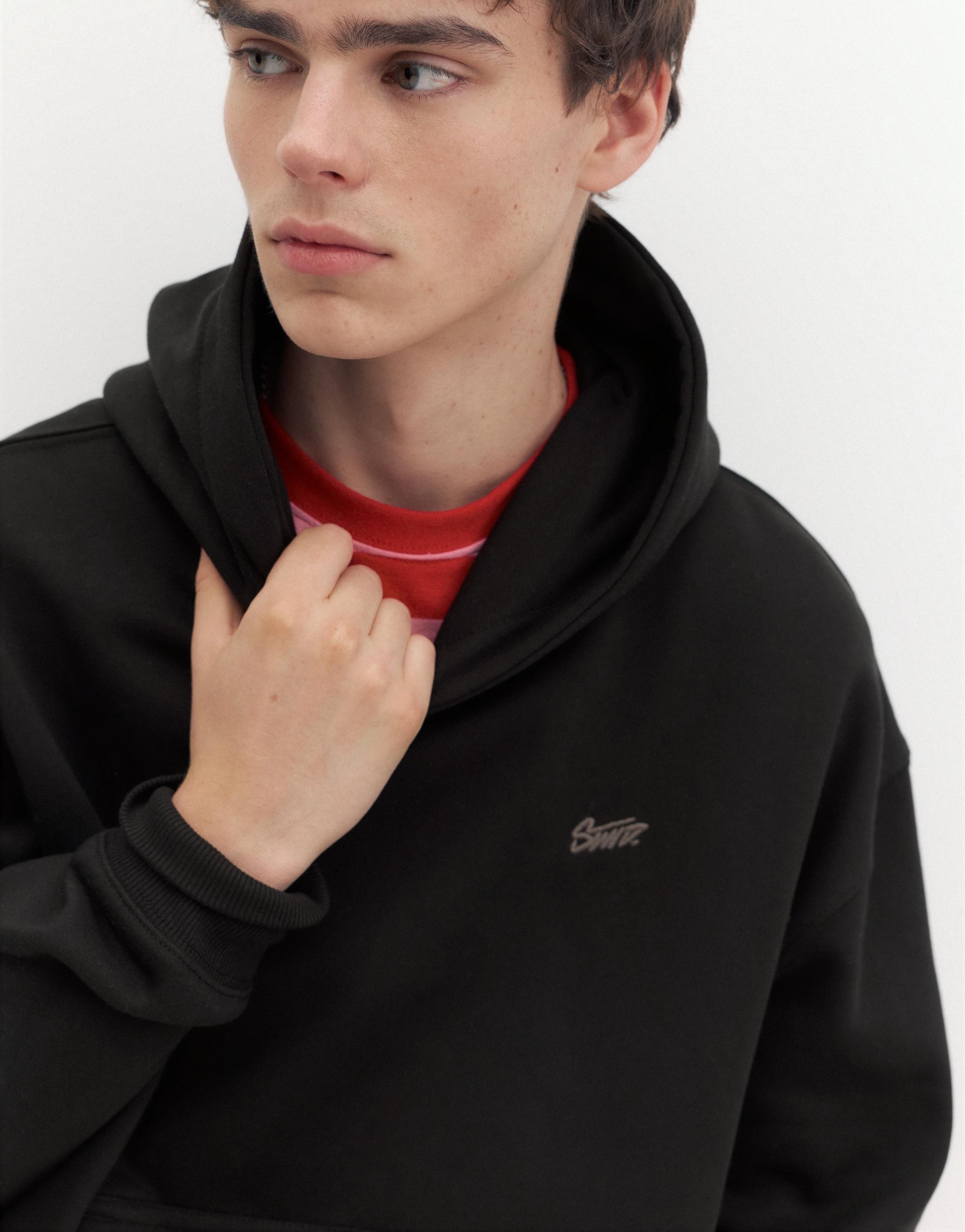 STWD logo boxy hoodie — Black