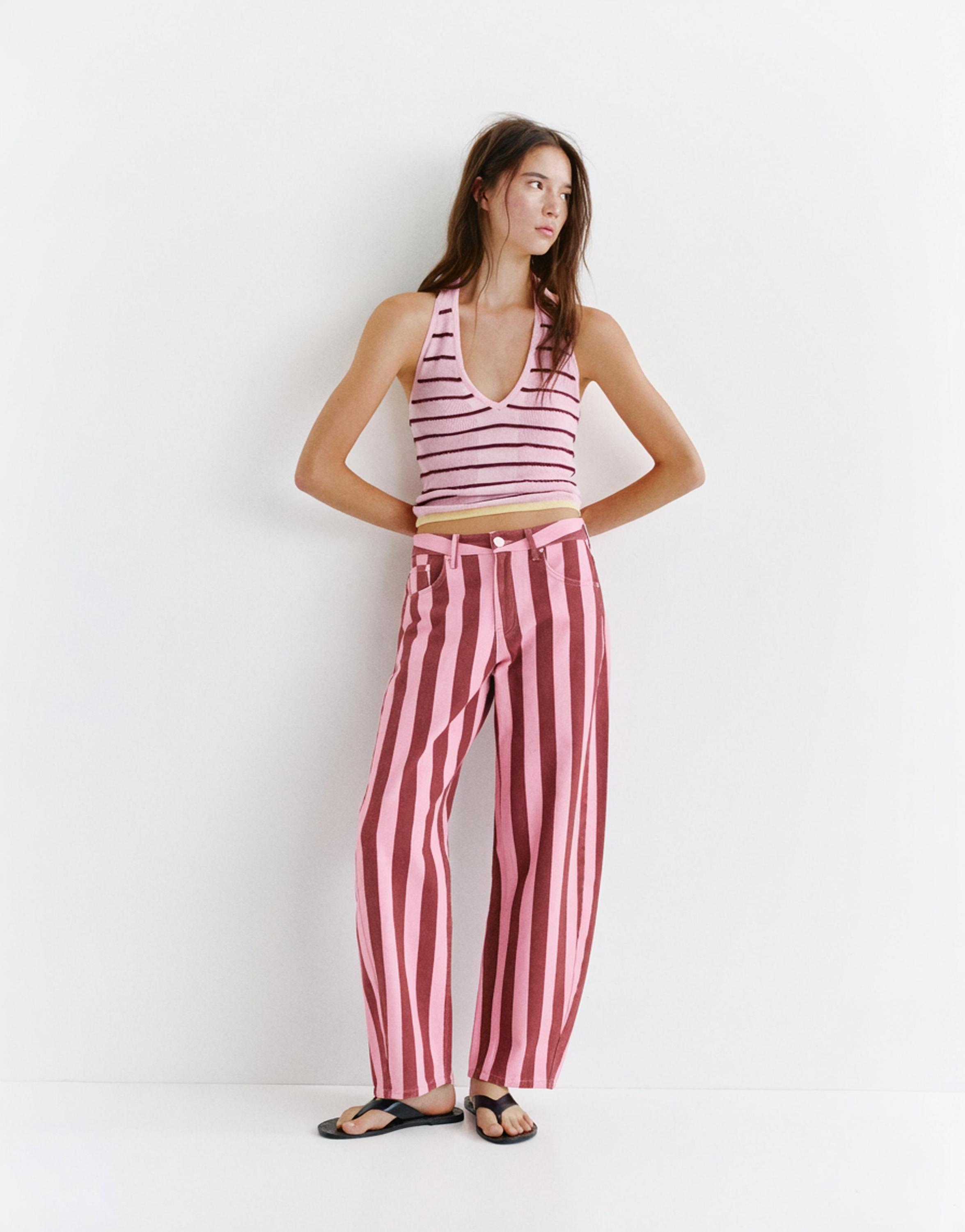 Striped barrel jeans — Pink