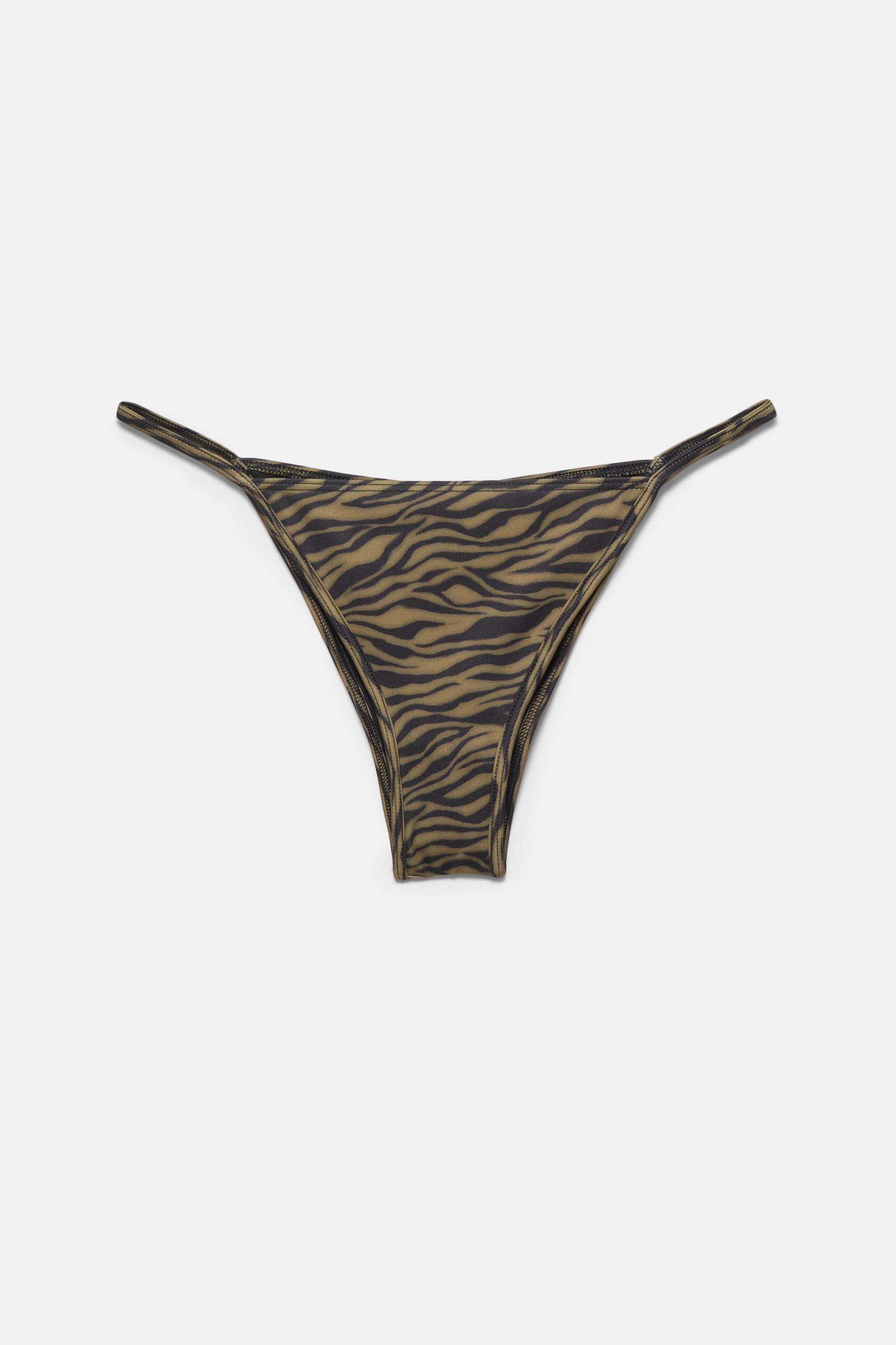 Zebra print gathered bikini bottoms — Green