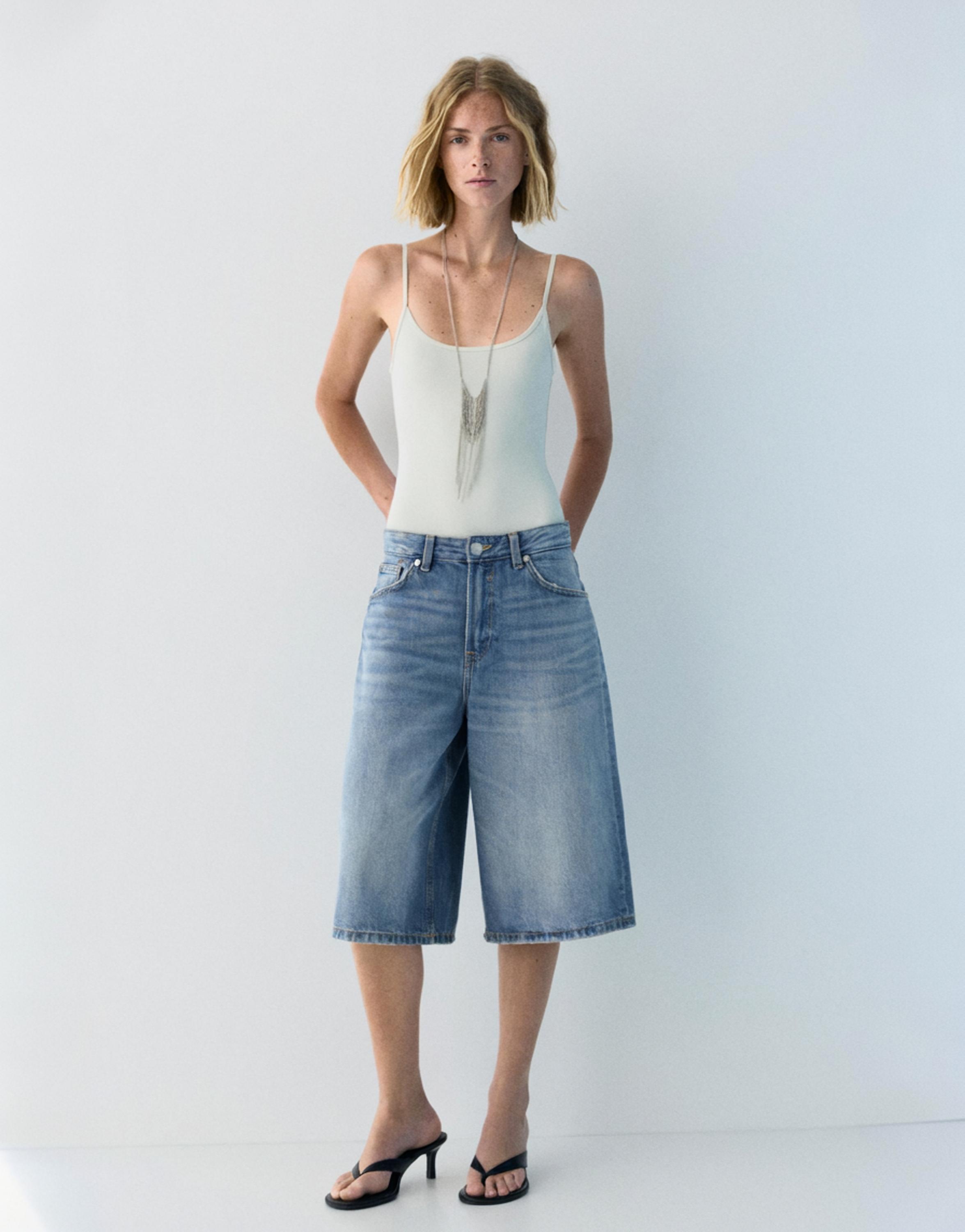 Düşük bel denim şort - Görsel 10