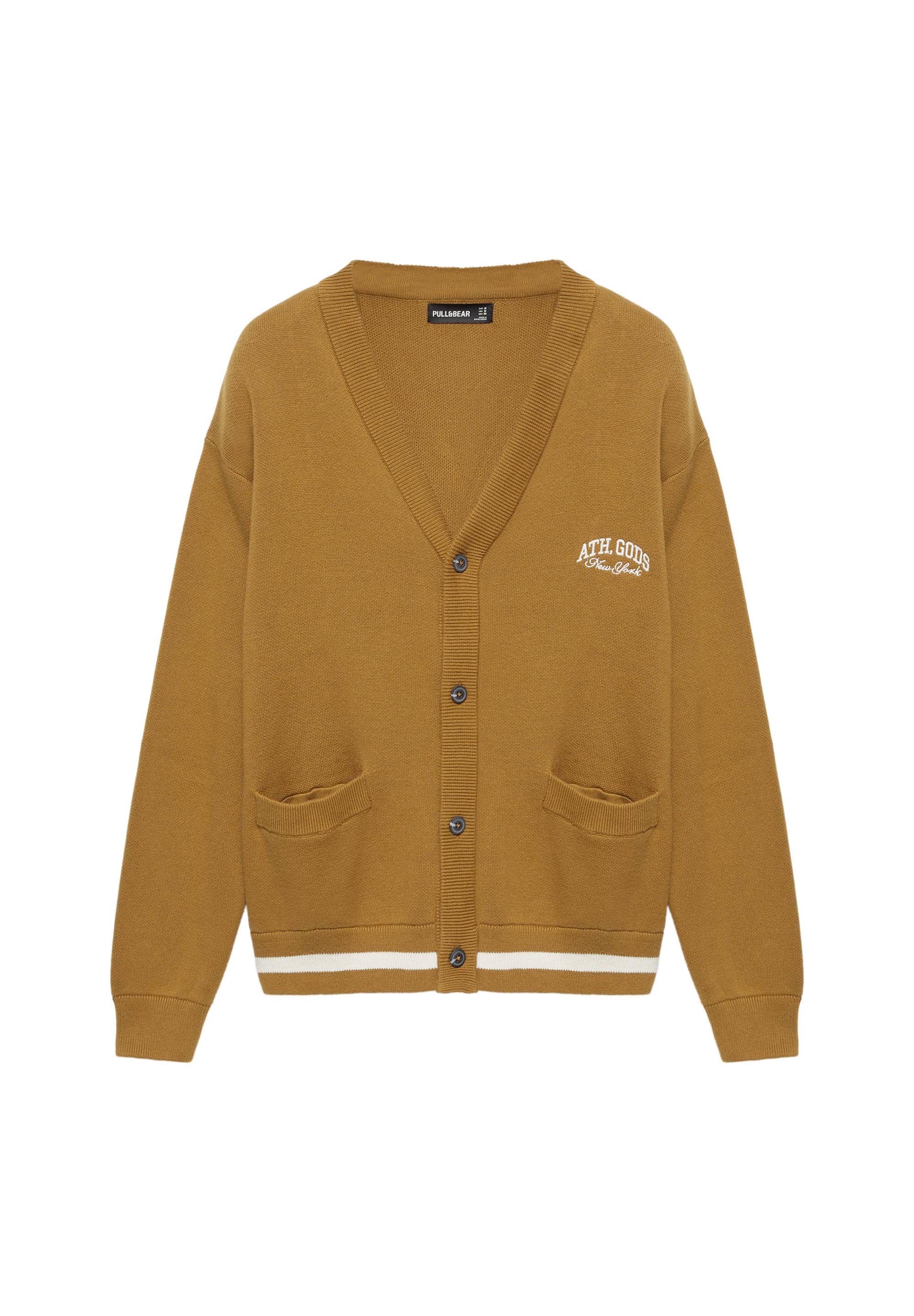 Embroidered varsity cardigan — Tobacco brown