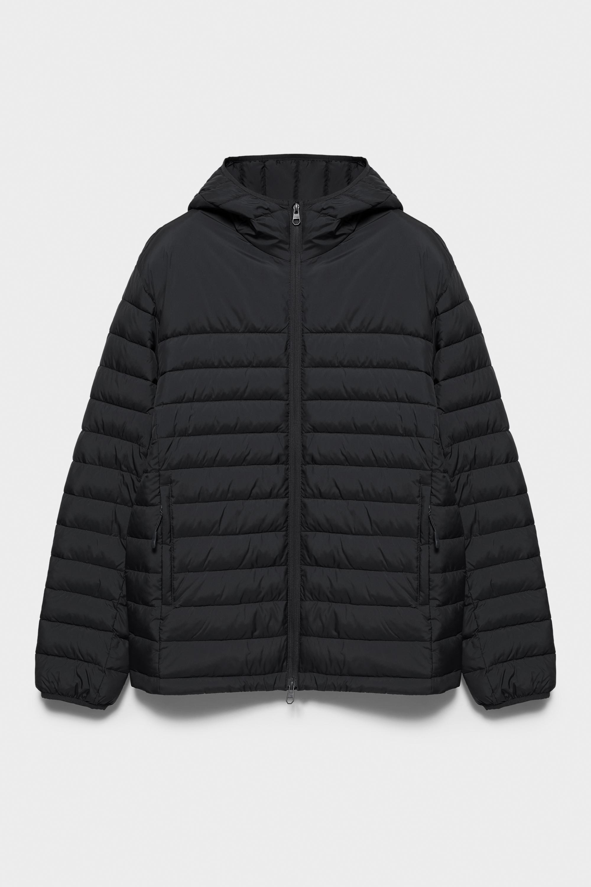 Lightweight puffer jacket with hood — Black