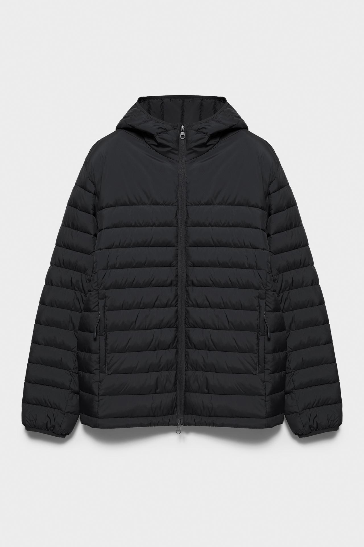 Lightweight puffer jacket with hood — Black