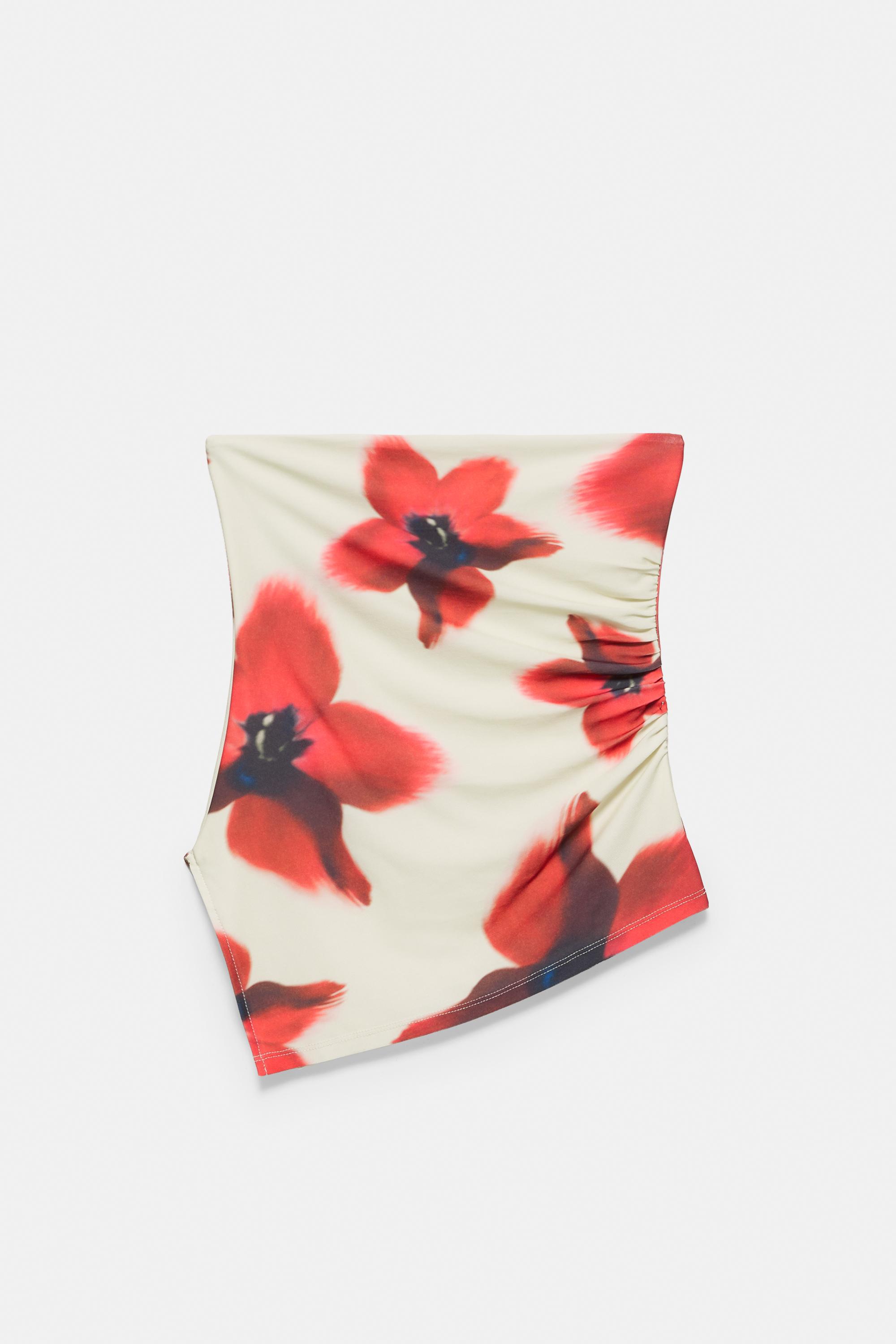 Floral bandeau top — Ecru/Red