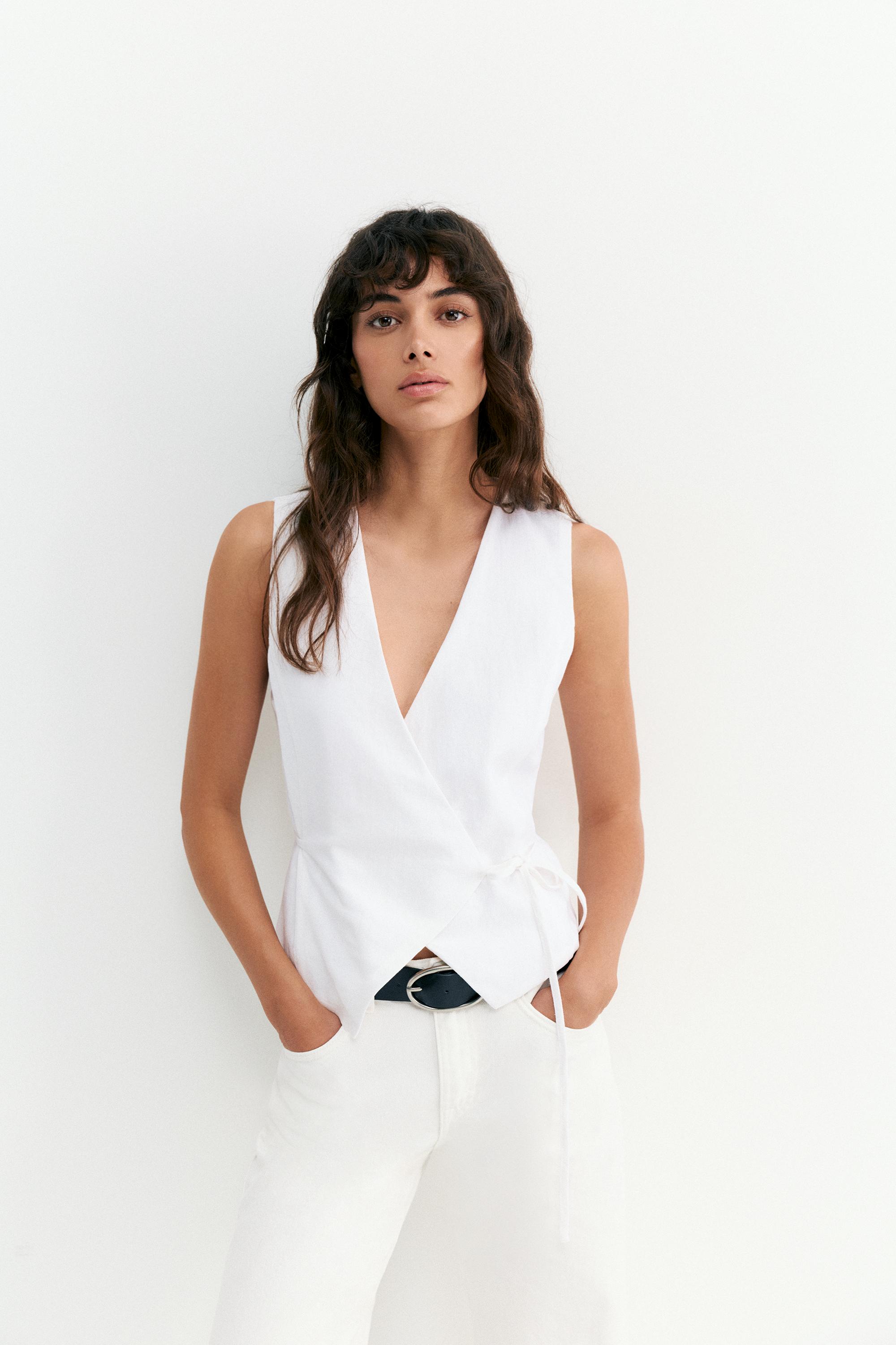 Rustic linen-blend waistcoat — White