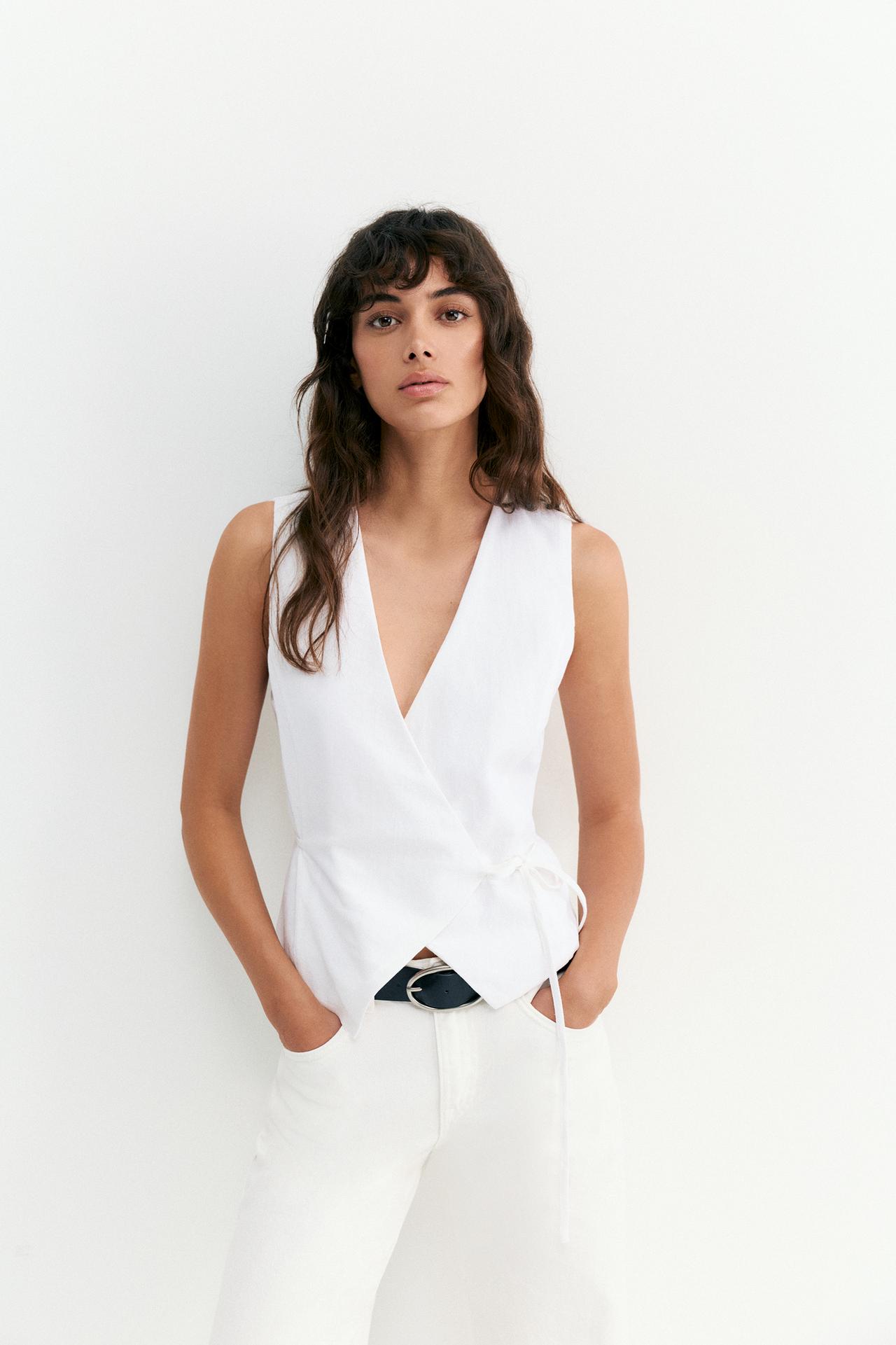 Rustic linen-blend waistcoat — White