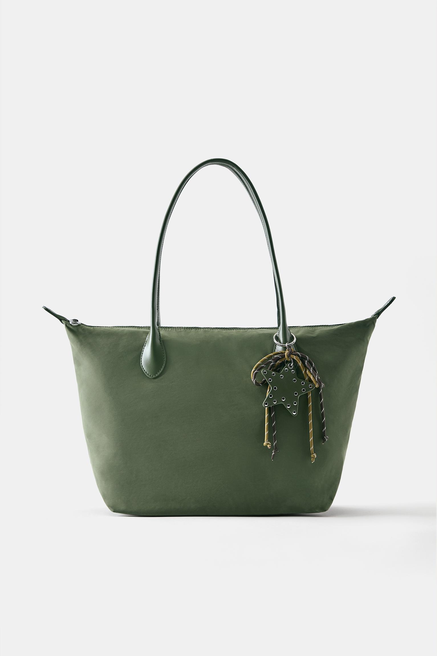 Embellished nylon tote bag — Khaki