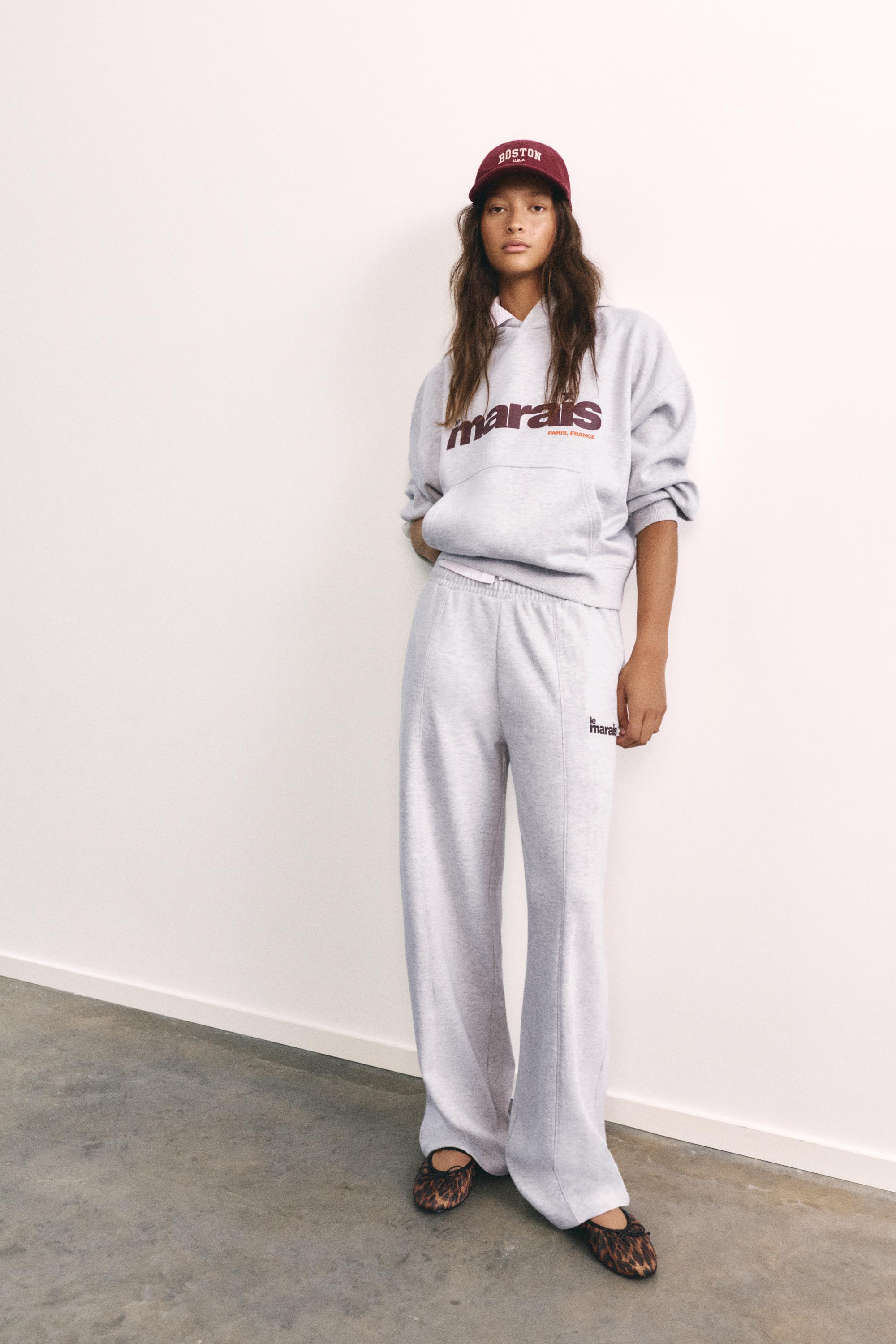Graphic wide-leg trousers — Grey marl