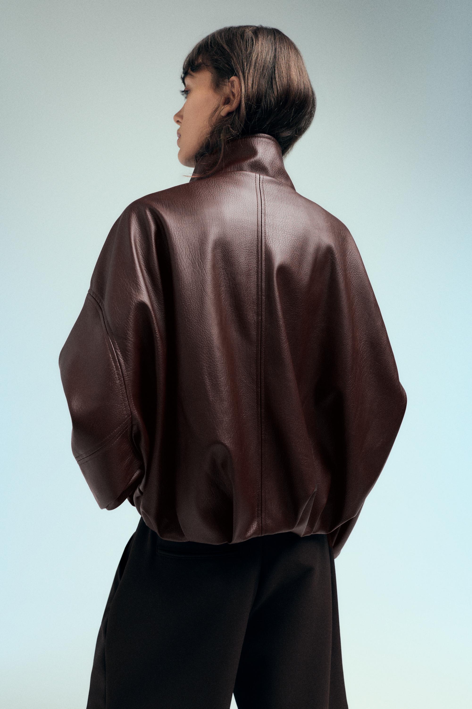 Leather effect balloon jacket — Chocolate