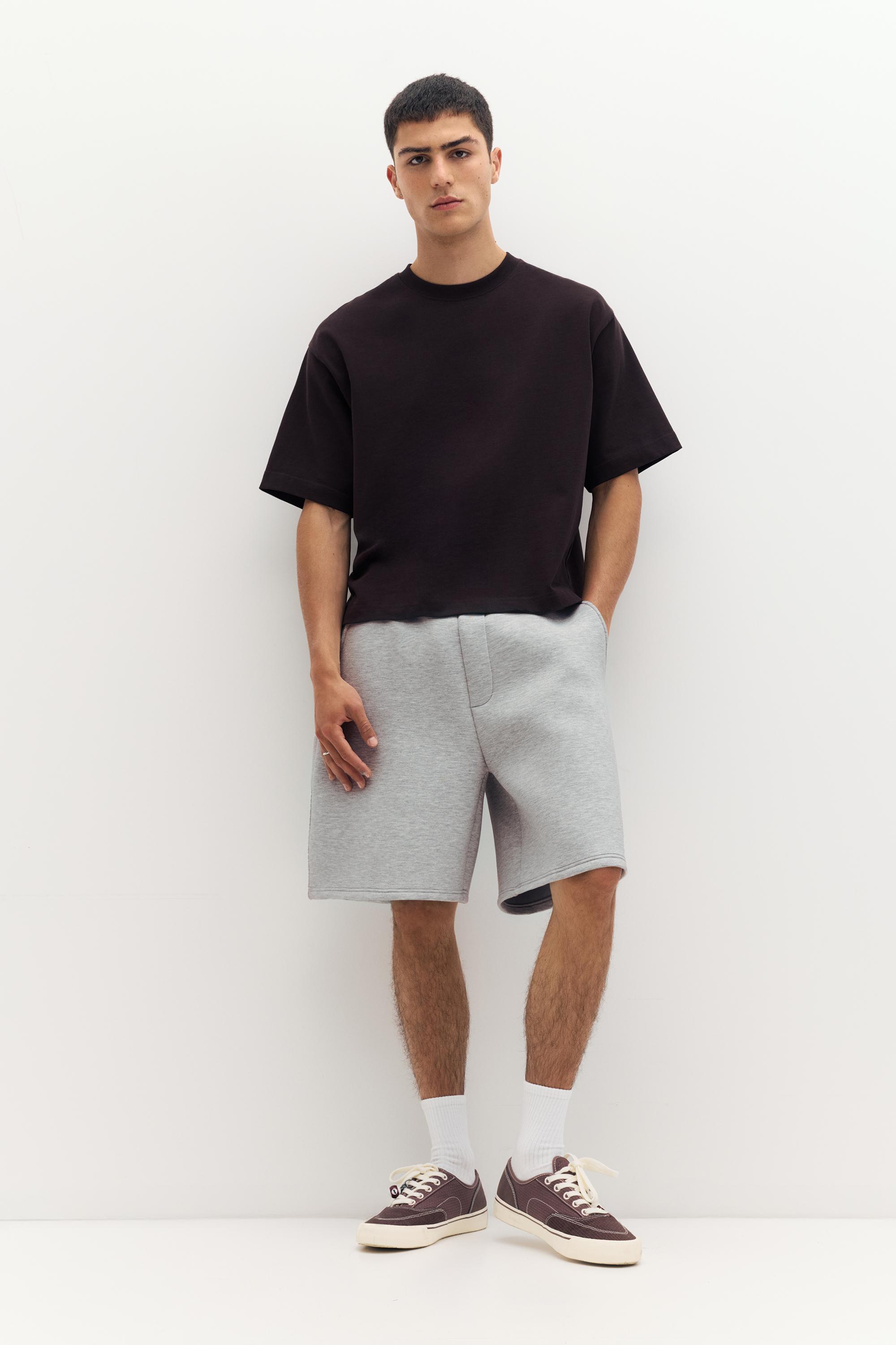 Neoprene-effect jogger Bermuda shorts — Grey marl