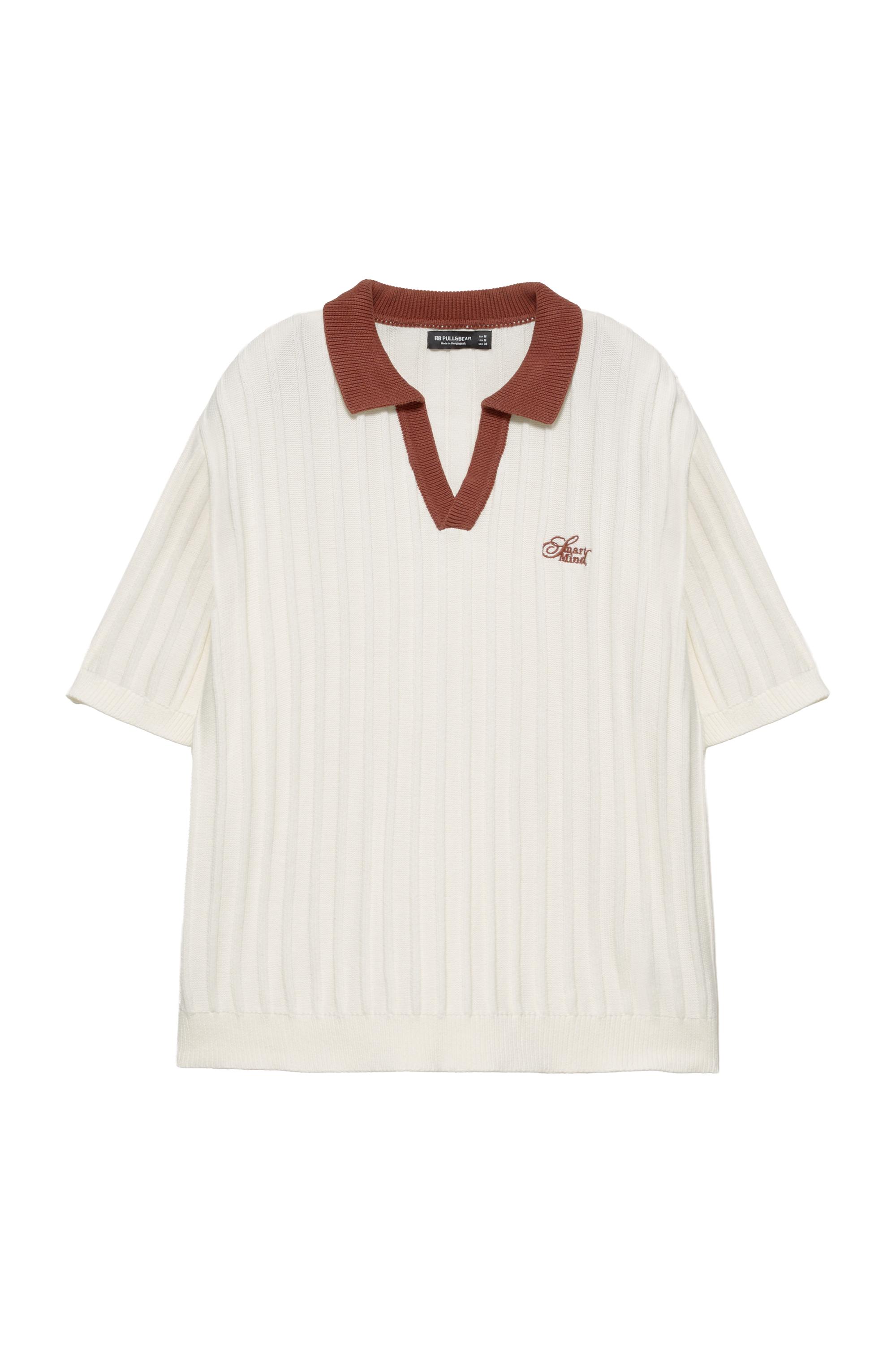 Pull&Bear Kontrast yaka polo t-shirt görsel 3